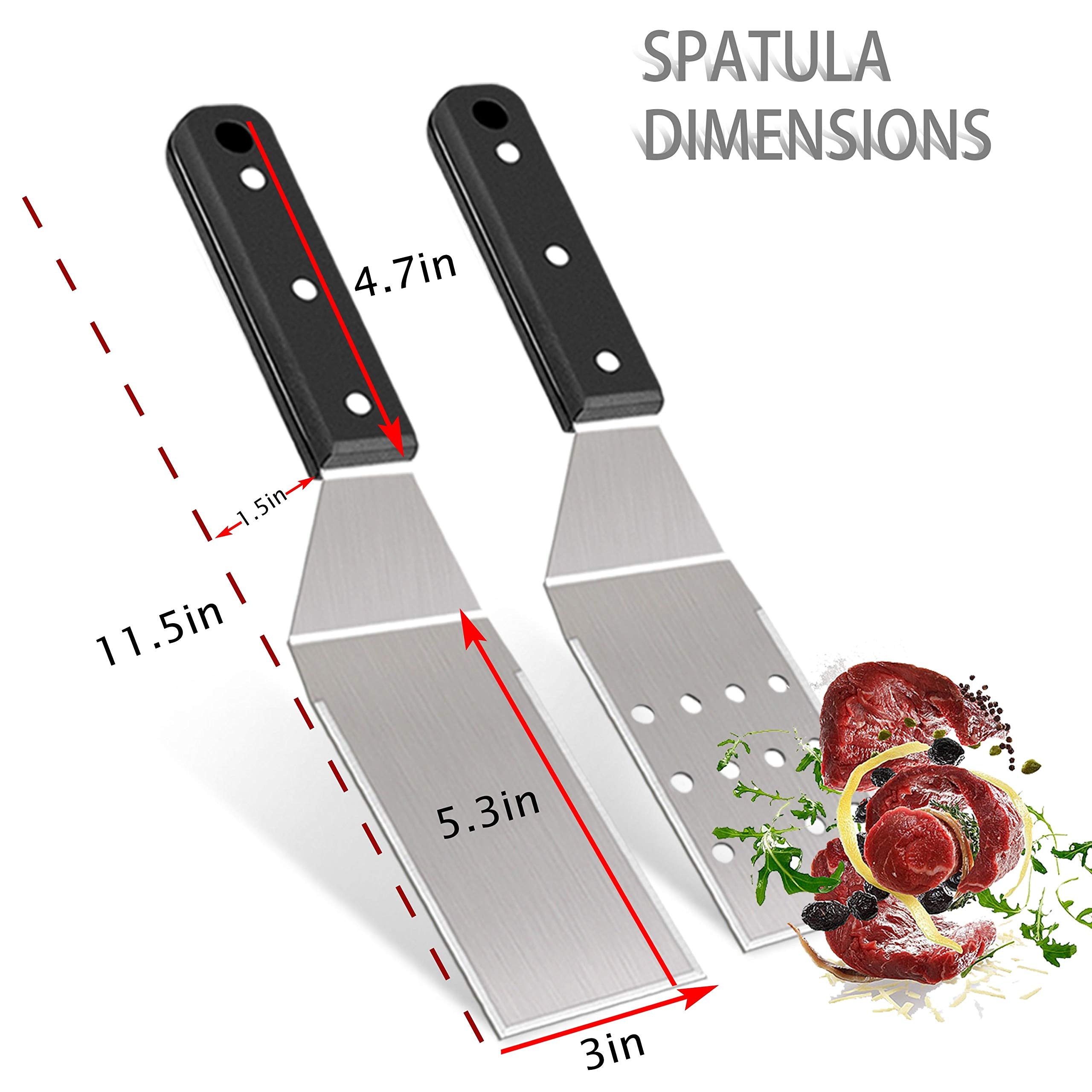 Leonyo Griddle Metal Spatula Set Of 2, Food Grade Griddle Accessories - Stainless Steel Pancake Hamburger Turner Flipper For Fla