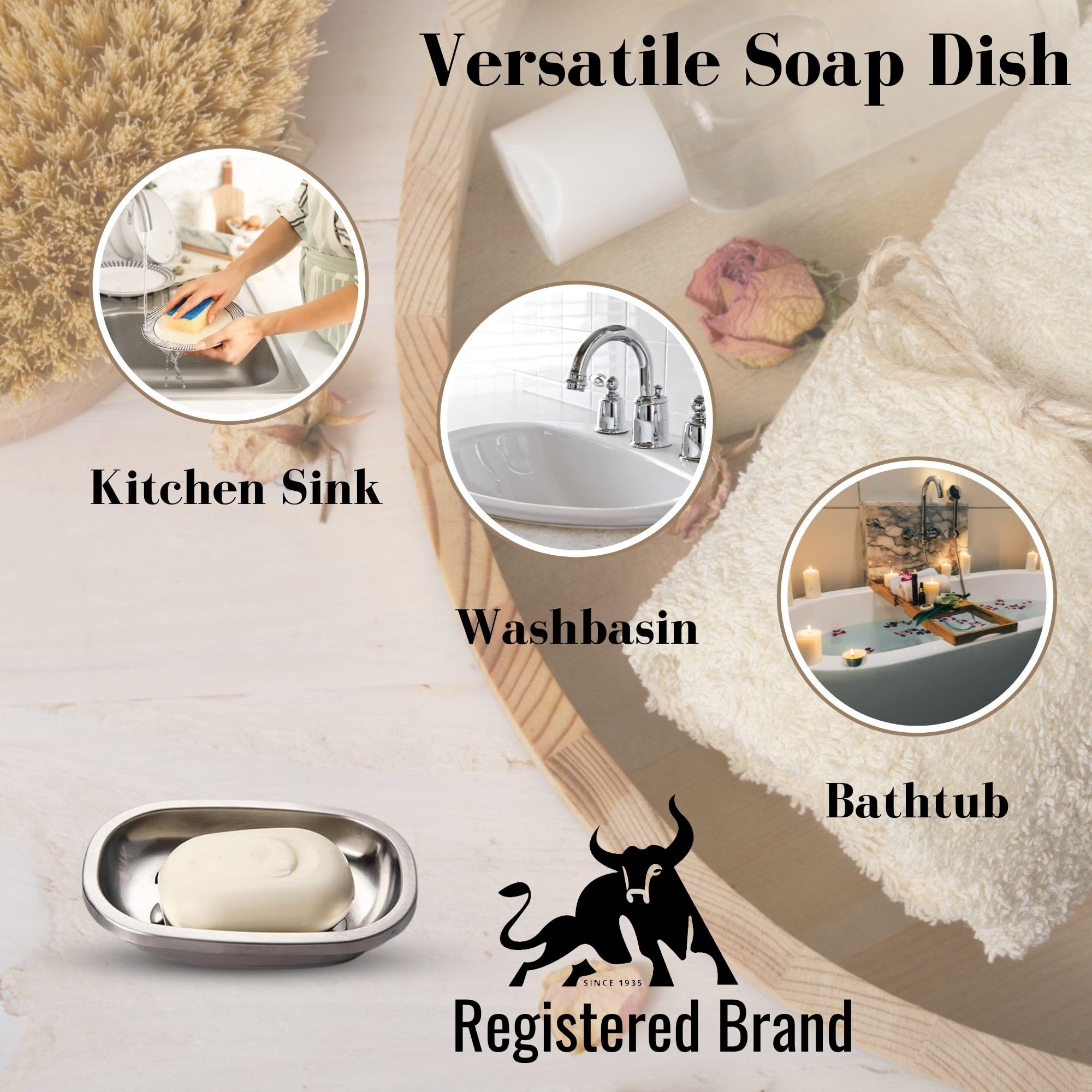 Chandler Soap Dish | Stainless Steel Soap Holder - Anti Rust, Sponge Holder For Kitchen Sink - Soap Saver (Heavy 3.7, L 5'' W 4'