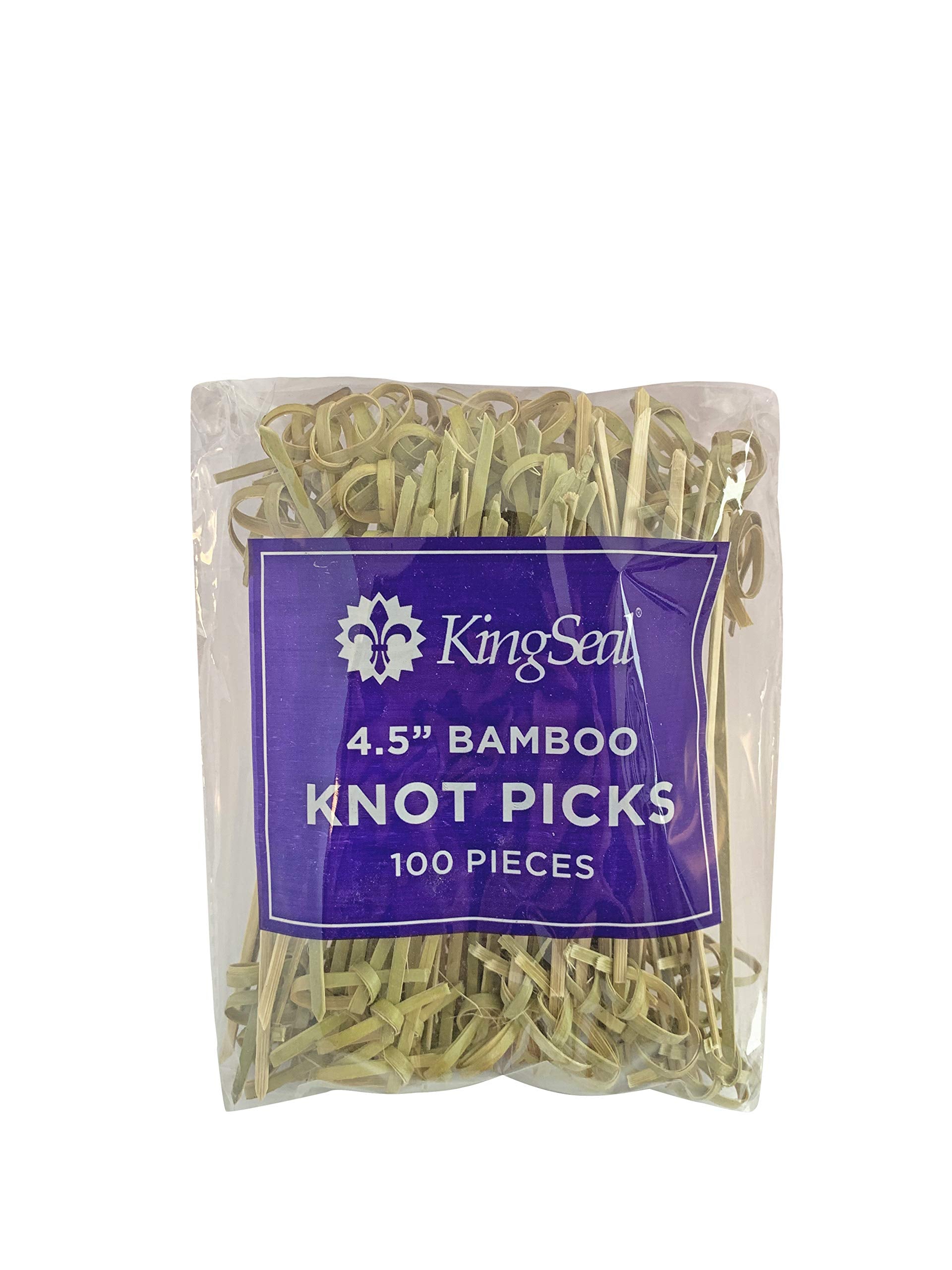Kingseal Bamboo Wood Flower Knot Picks, Skewers, 4.5 Inches, Perfect For Cocktails And Appetizers - 2 Packs Of 100 Each (200 Cou