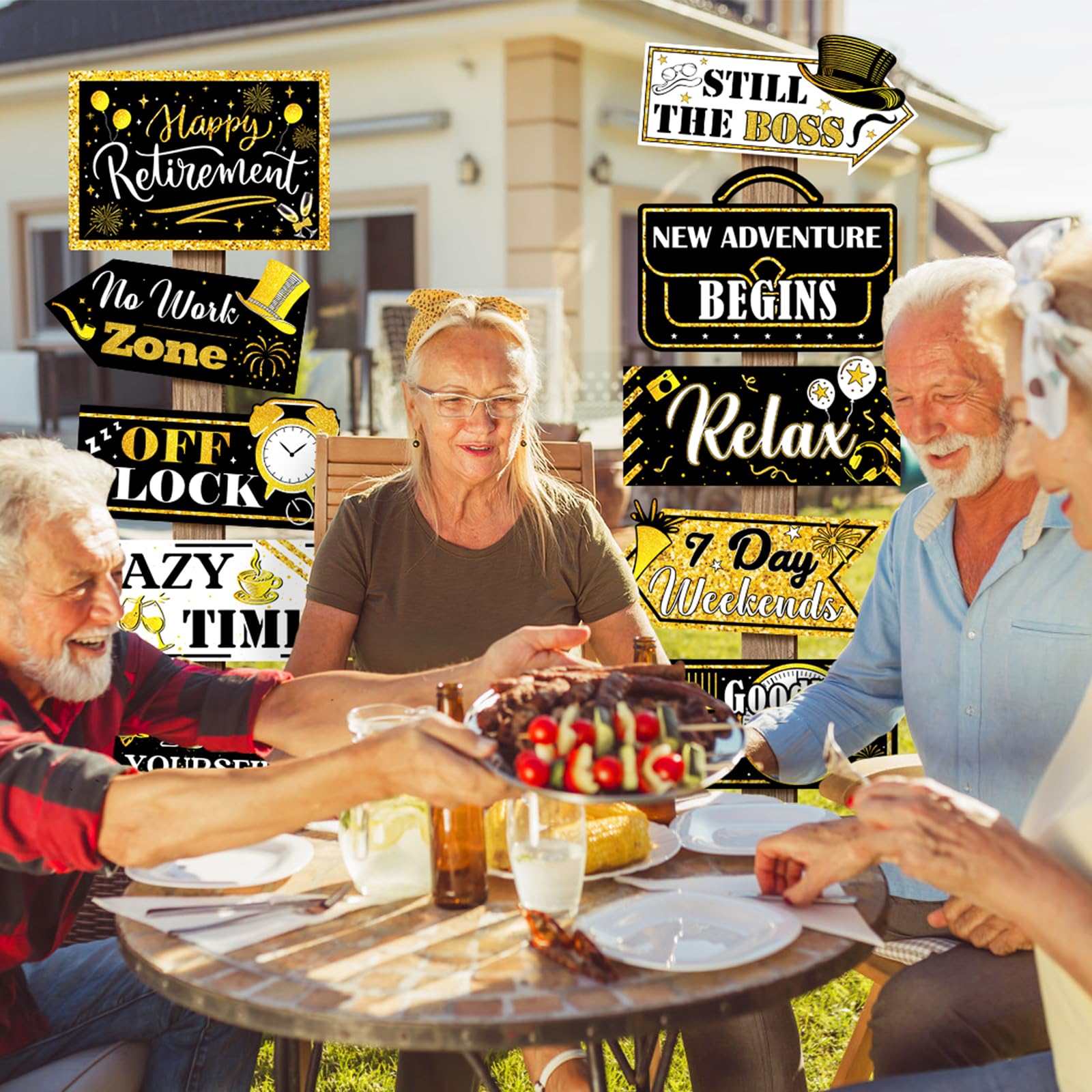 Hooqict Retirement Party Decorations 20 Pieces Happy Retirement Party Signs for Black and Gold Retirement Theme Party Decor Dire