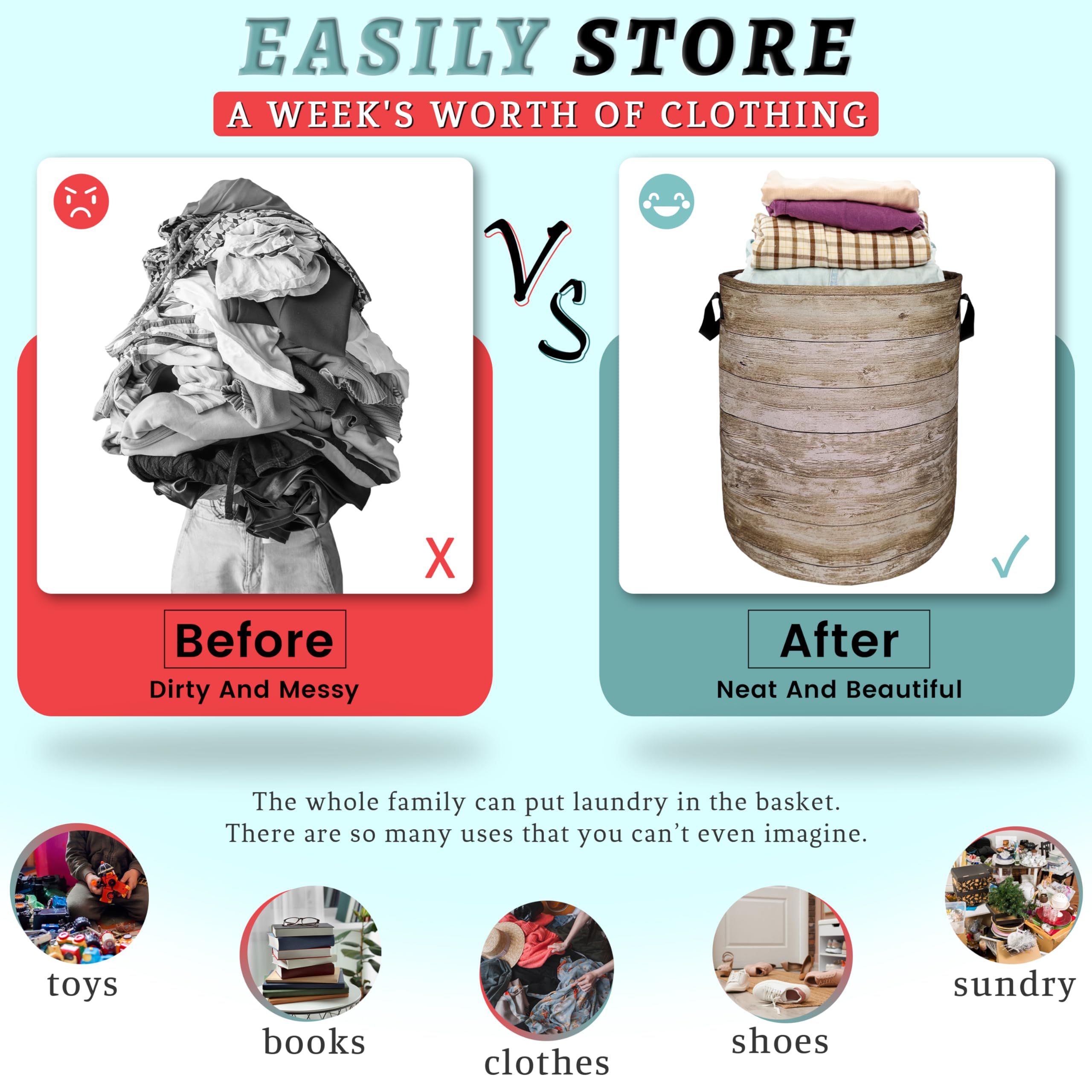 Wood Grain Laundry Basket Foldable With Handles Tree Stump Texture Tote Bag Oxford Cloth Colorful Laundry Hamper Clothes Toy Sto