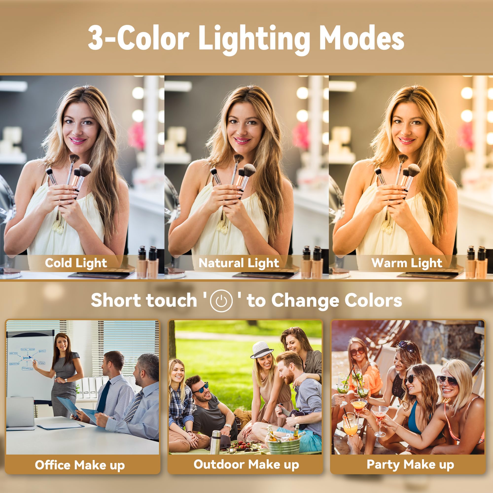 Hasipu 47'' X 35'' Vanity Mirror With Lights, Makeup Mirror With Lights And Magnification, Hollywood Mirror With 3 Color Modes,