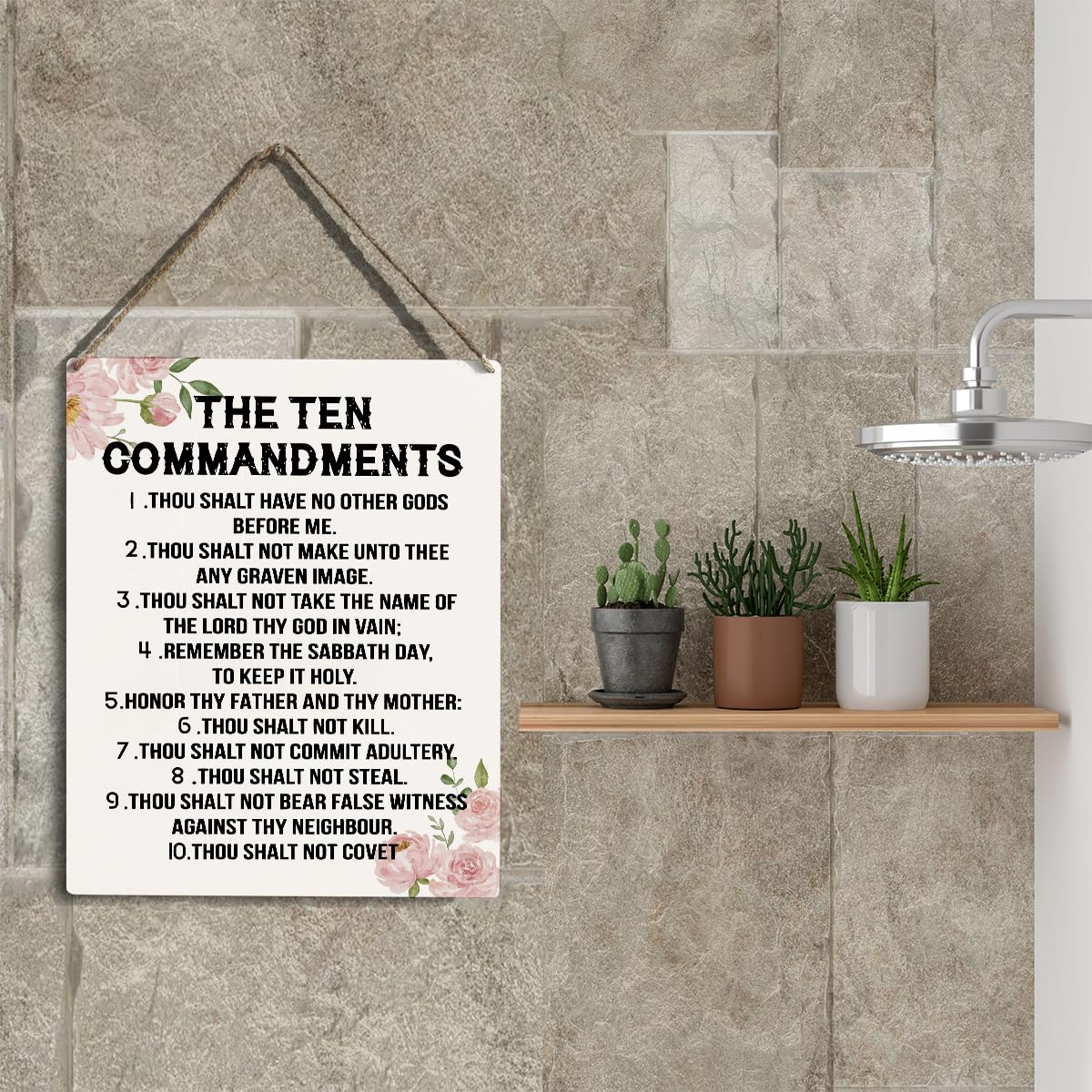 YCYD Ten Commandments Decor,10 Commandments Desk Decor Poster, Christian Bible Verse Decor Religious Home Decor Rustic Wooden Bo