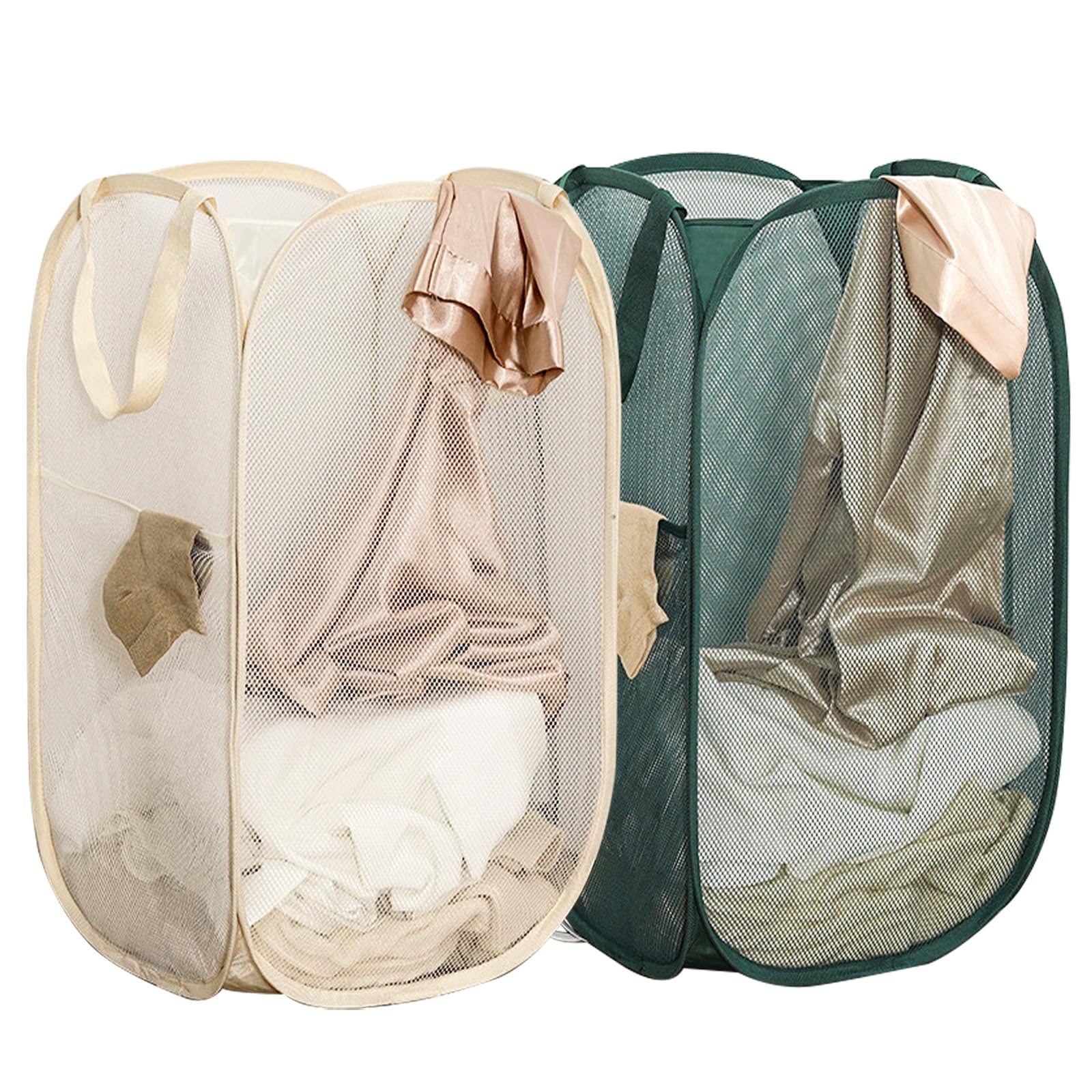Aplter 2Pack Collapsible Laundry Basket with Side Pocket, Mesh Pop Up Hamper Portable Carrying Handle, Cruise Room Storage Baske