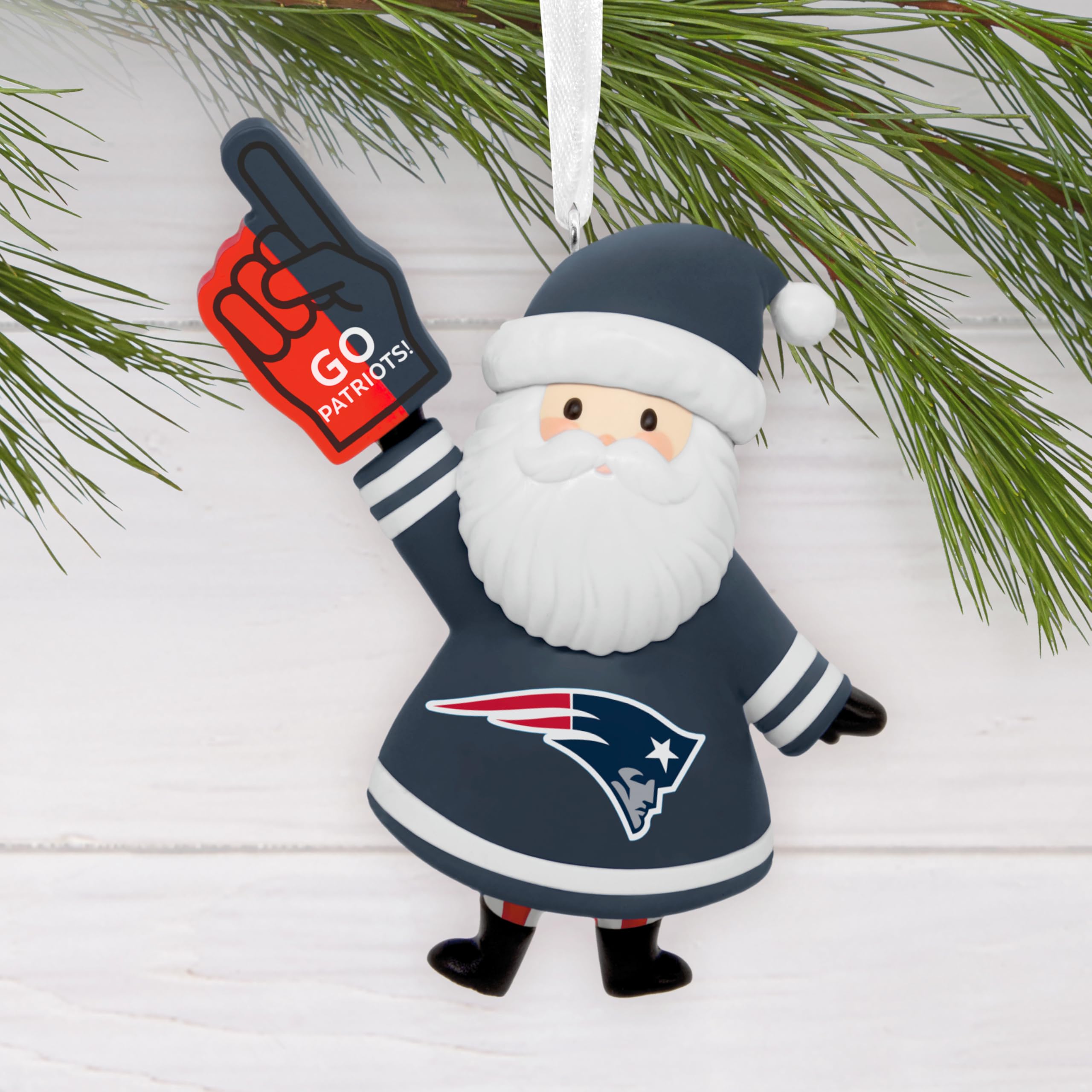 Hallmark NFL New England Patriots Santa Ornament - Plastic, 1OSL2592, Holiday Gift for Sports Fans, Santa New England Patriots Design