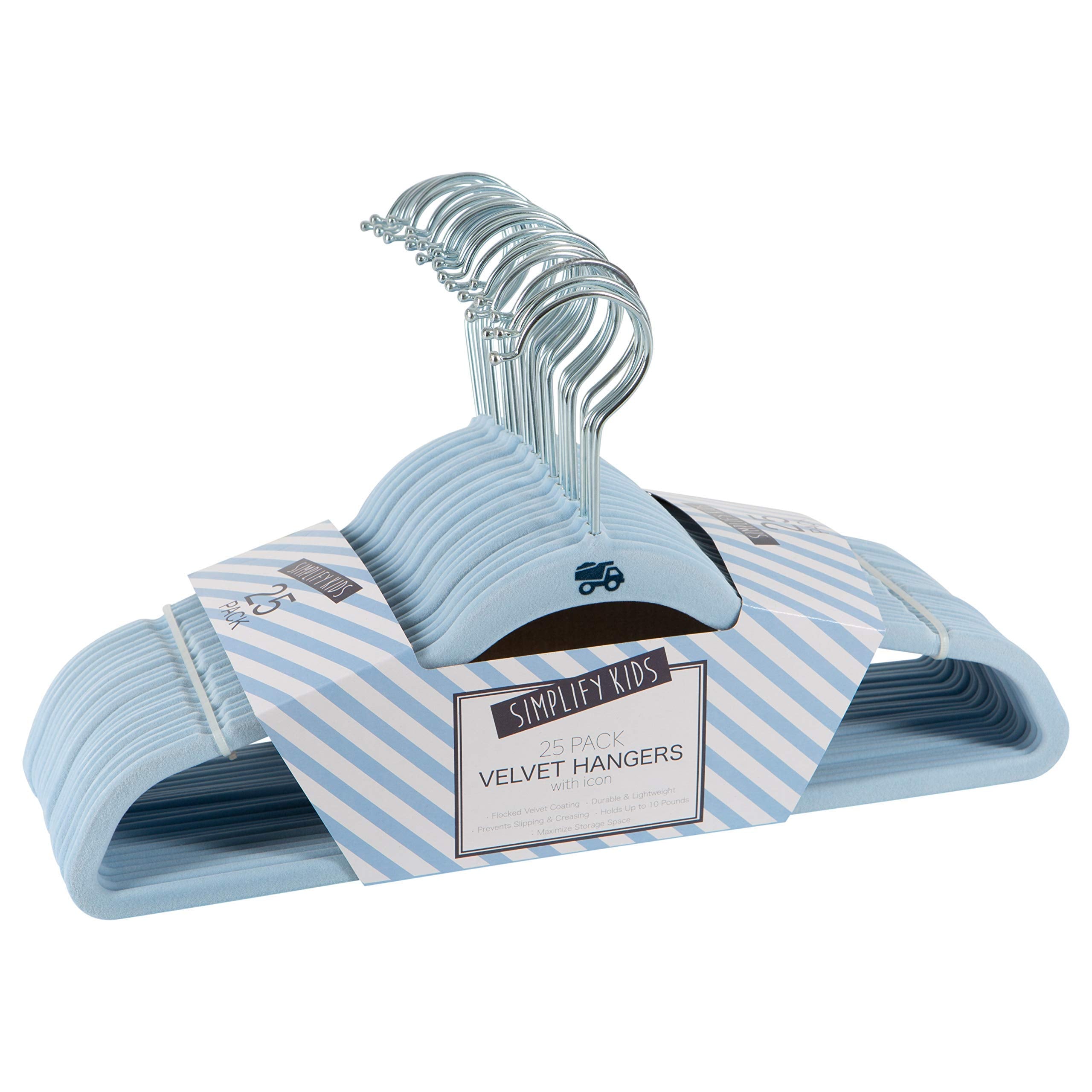 Simplify 25 Pack Kids Velvet Hangers | Slim | Non-Slip Design | Space Saving | Childrens Clothes | Shirts | Pants | Dresses | Ba