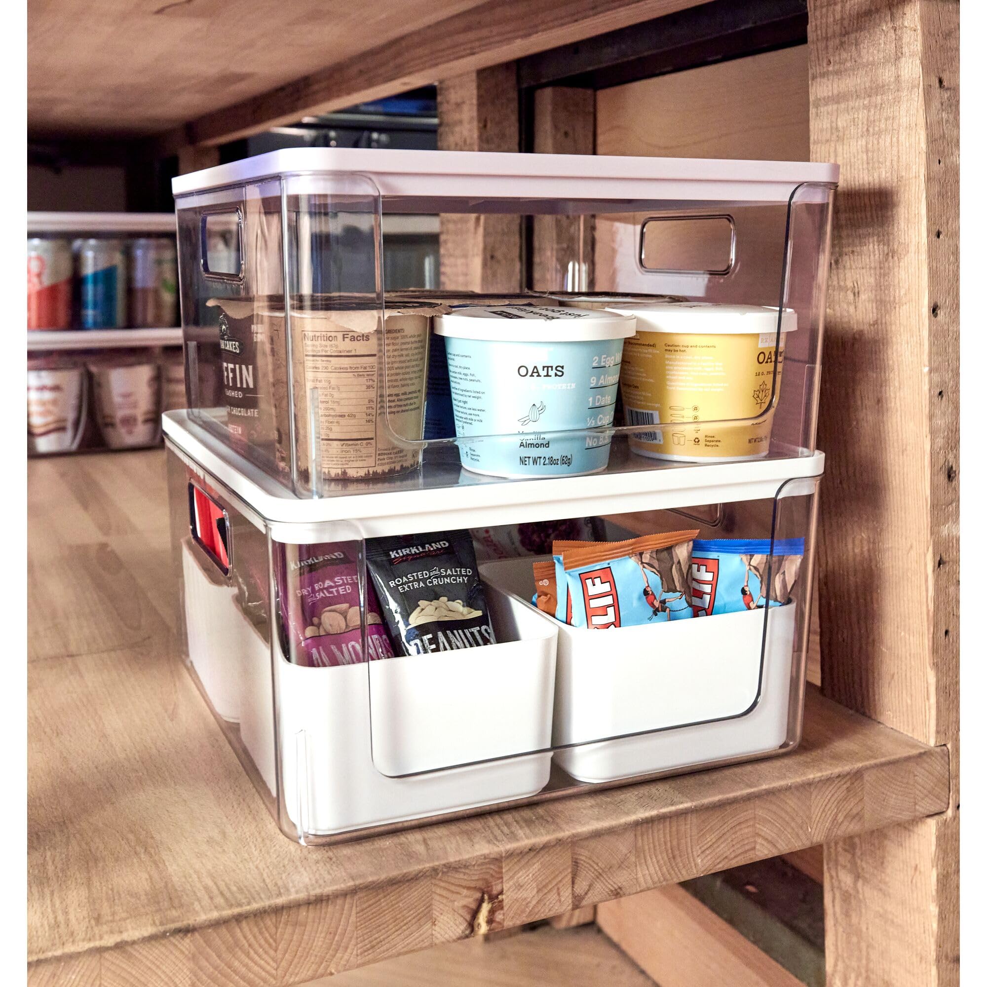 Rosanna Pansino x iDesign Recycled Plastic Open Front Kitchen Storage Bin with Lid, Clear Bin/Marshmallow Lid, 12'' x 12'' x 6''
