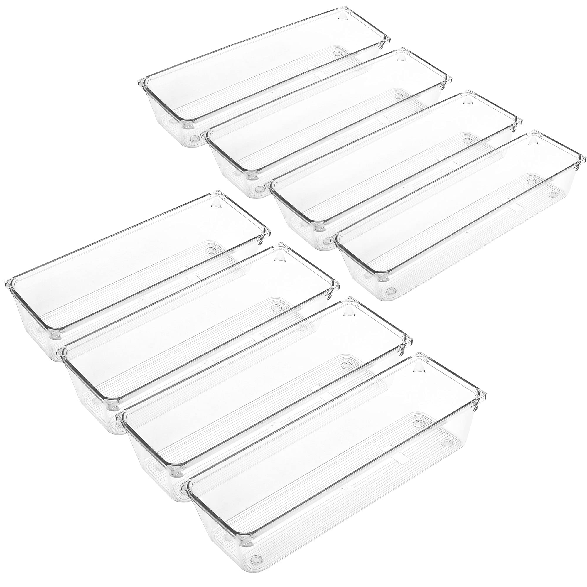 LotFancy 8 Pack Clear Plastic Drawer Organizers, Food Grade Storage Trays, Non-Slip Storage Bins for Kitchen Utensil, Silverware