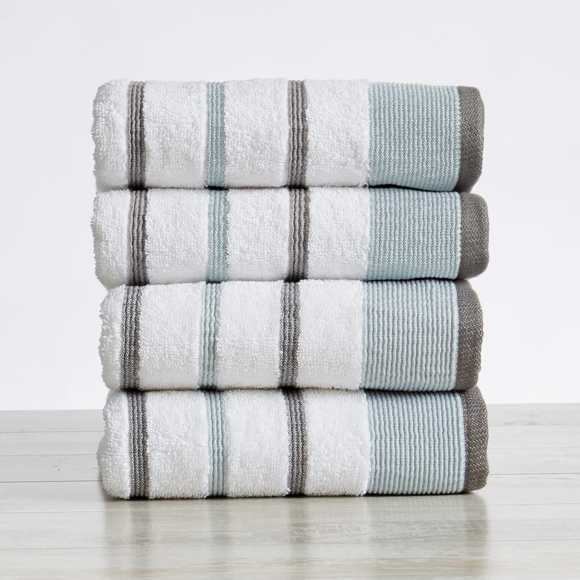 Great Bay Home Cotton, Striped Hand Towel Set (16 X 30 Inches) Oversized Decorative Luxury Hand Towels. Noelle Collection (Set O