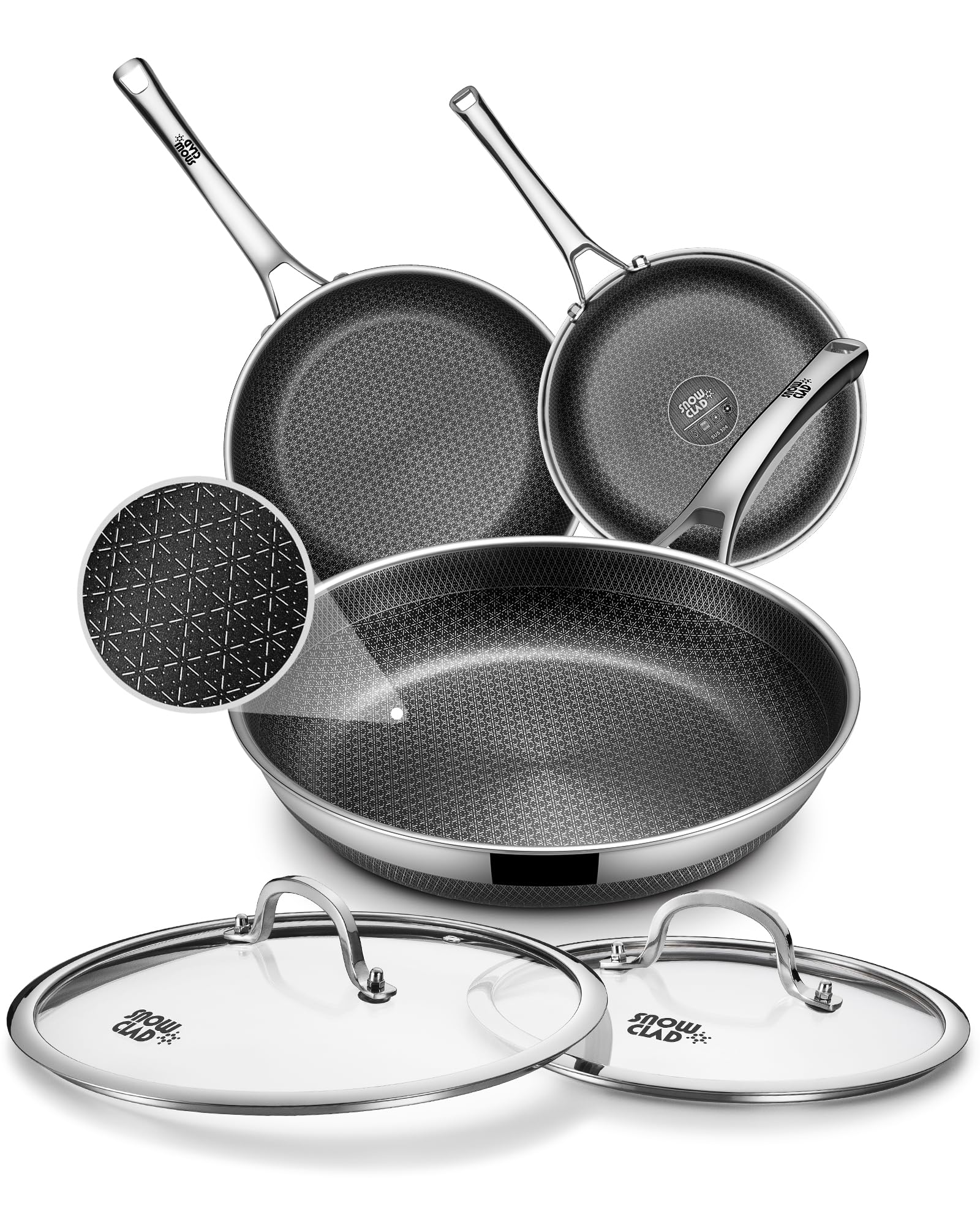 Pans set Nonstick,8/10/12Inch Stainless Steel Skillet,Frying Pan with Lid