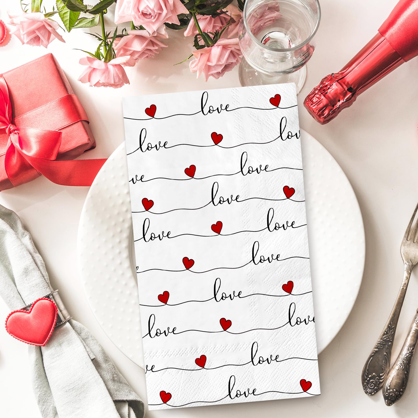 Anydesign 100Pack Heart Guest Napkin Valentine'S Day Disposable Napkins 3 Ply Love Hearts Dinner Hand Napkin For Wedding Anniver