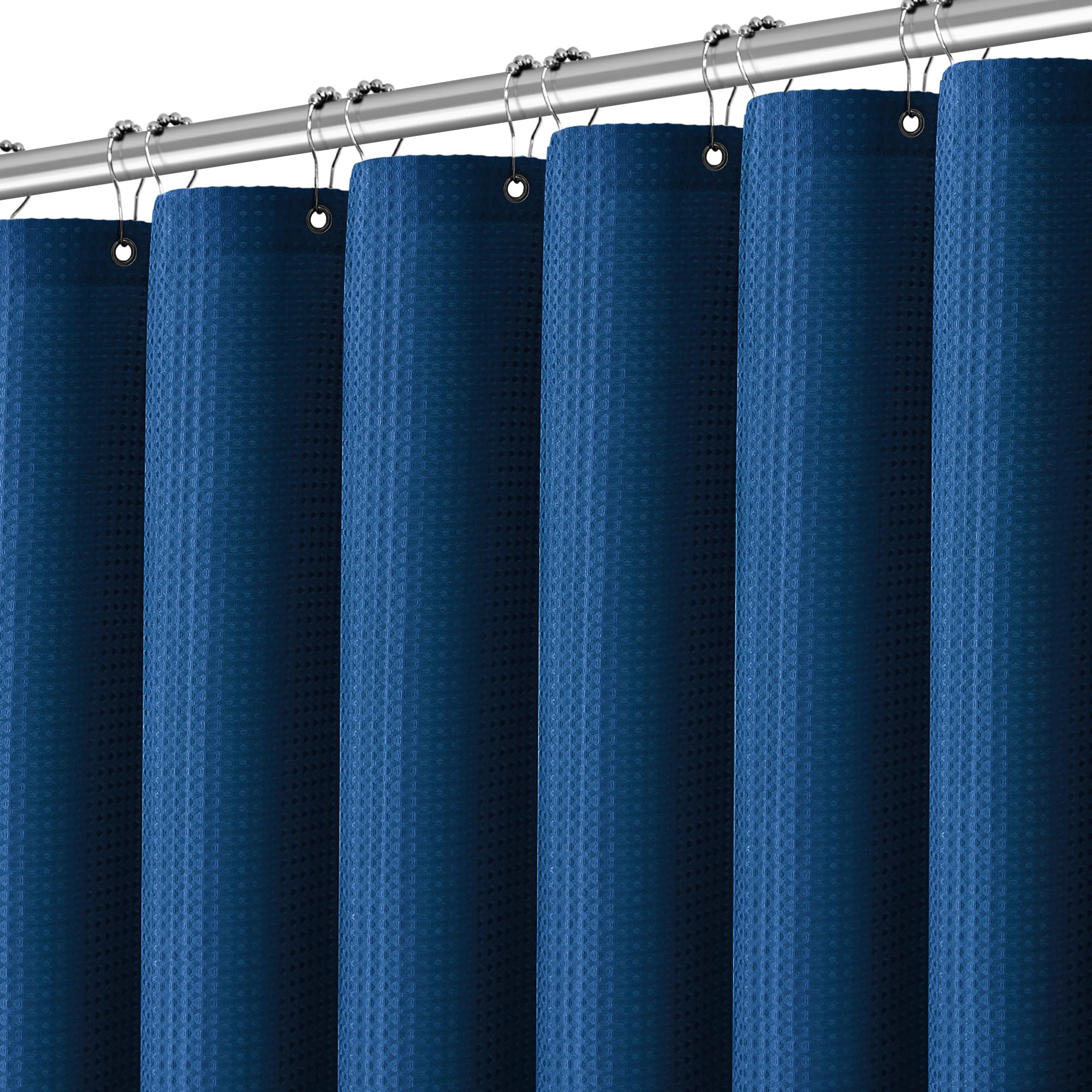 Pangsinne Classic Blue Shower Curtain 256Gsm Heavy Duty Waffle Woven Bathroom Shower Curtains, Weighted Fabric Shower Curtains F