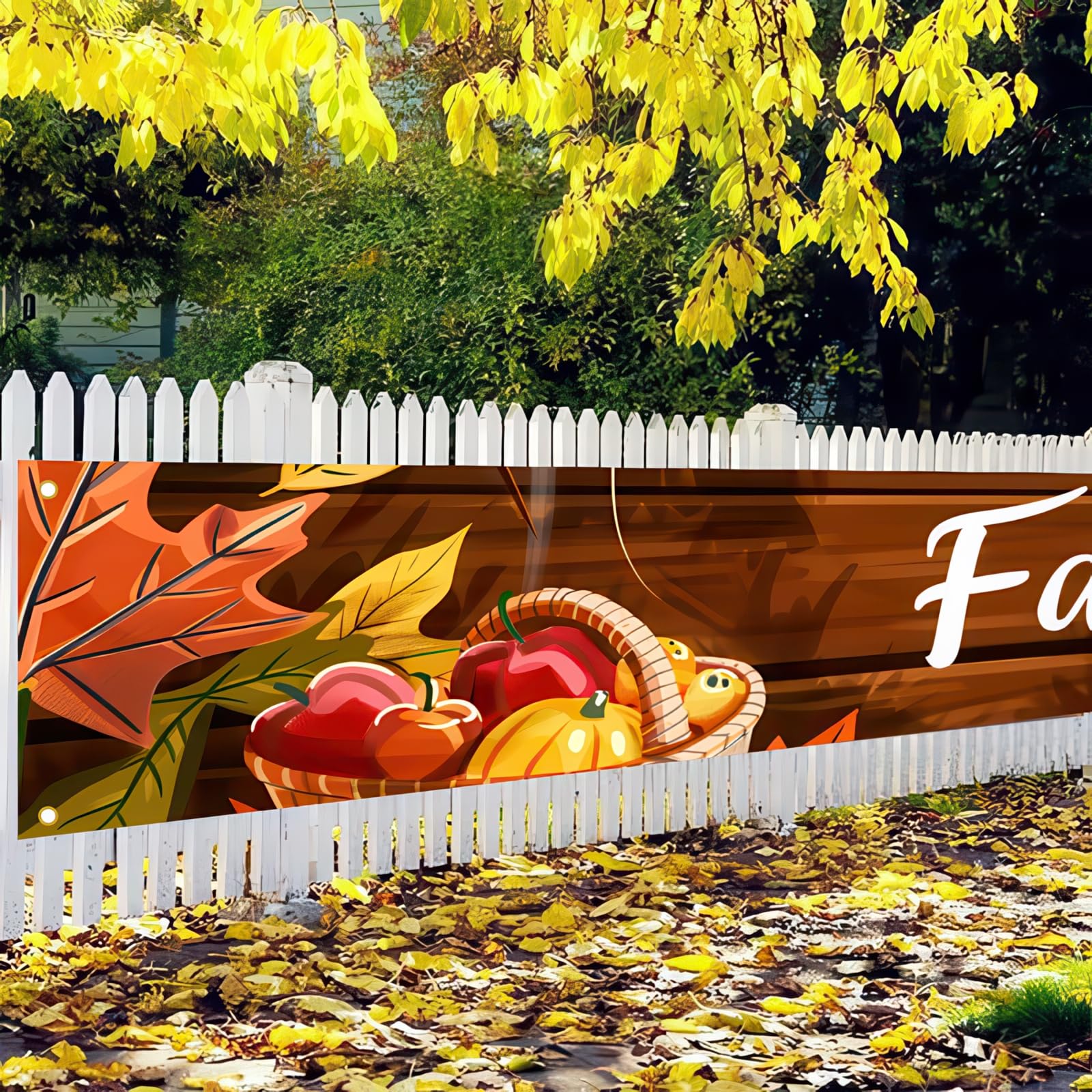 BlissYard Fall Banner 118 x 20 inchs Autumn Thanksgiving Outdoor Decoration Garden Fence Banner Fall Thanksgiving Leaves Pumpkin