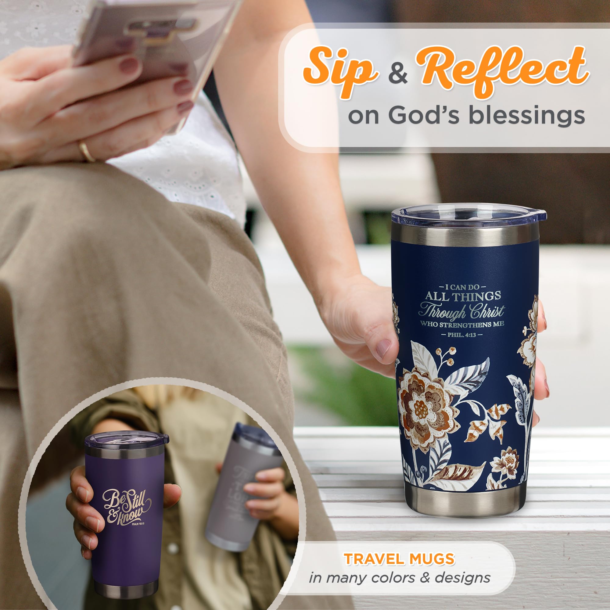 Christian Art Gifts Stainless Steel Scripture Tumbler Travel Mug For Women: All Things Through Christ Inspirational Bible Verse,