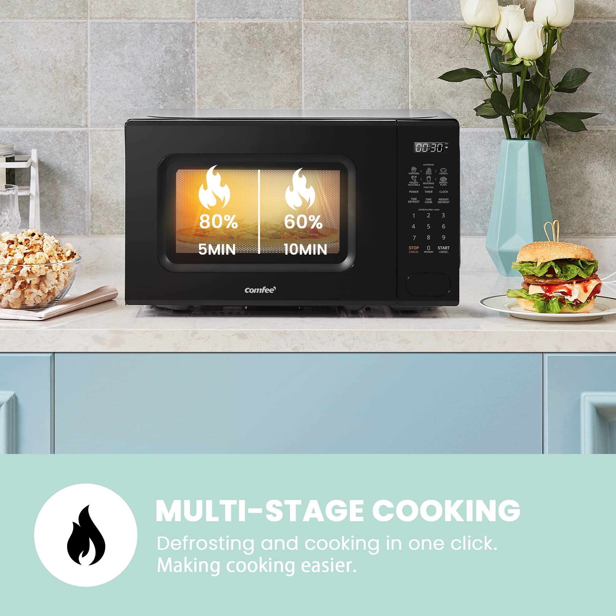 Comfee Cmo-C20M1Wb Countertop Microwave Oven With 11 Power Levels, Fast Multi-Stage Cooking, Turntable Reset Function, Speedy Co
