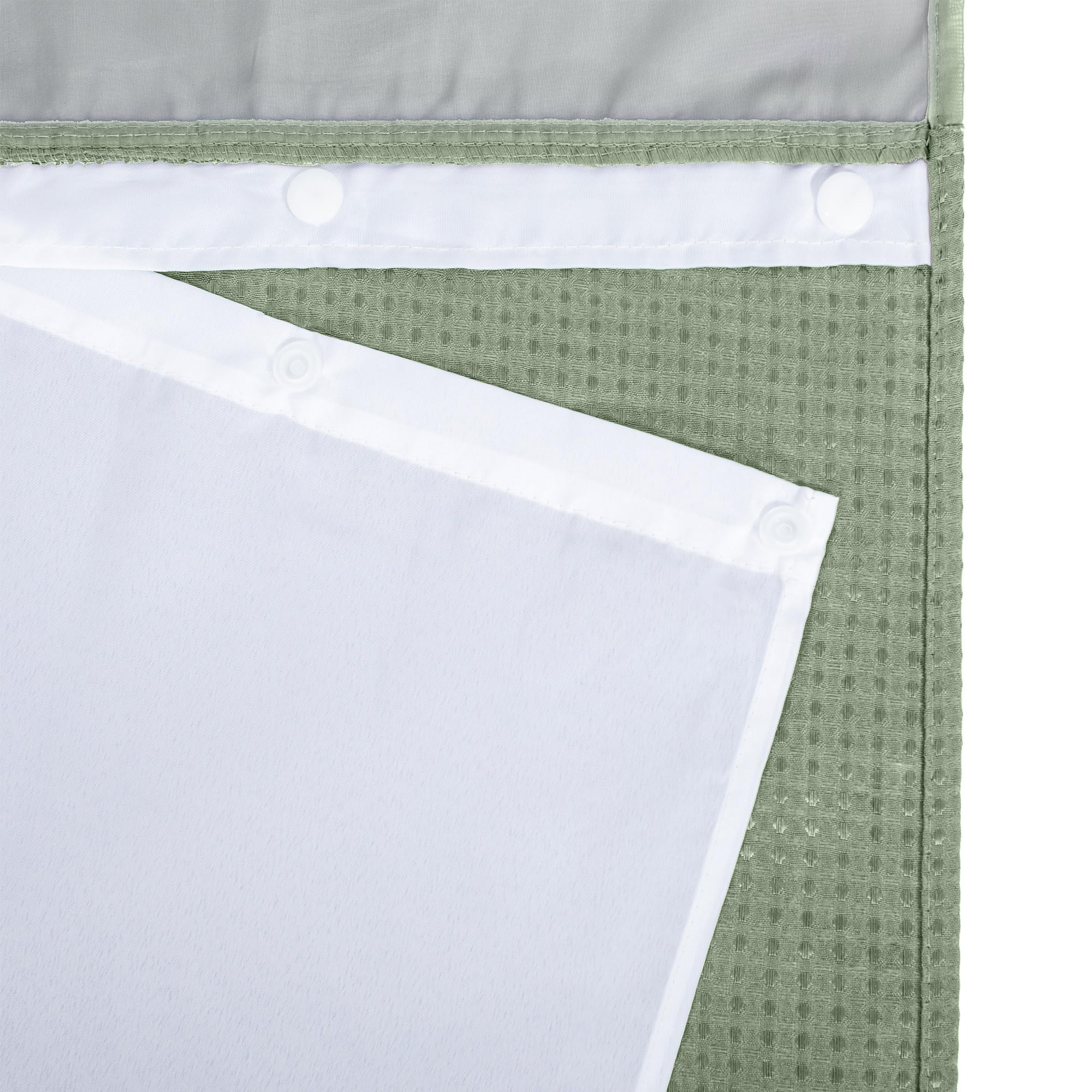 River Dream Sage Green No Hooks Required Shower Curtain with Snap in Liner - Waffle Weave Hotel Grade Spa Like Bath Curtain 71W x 74H