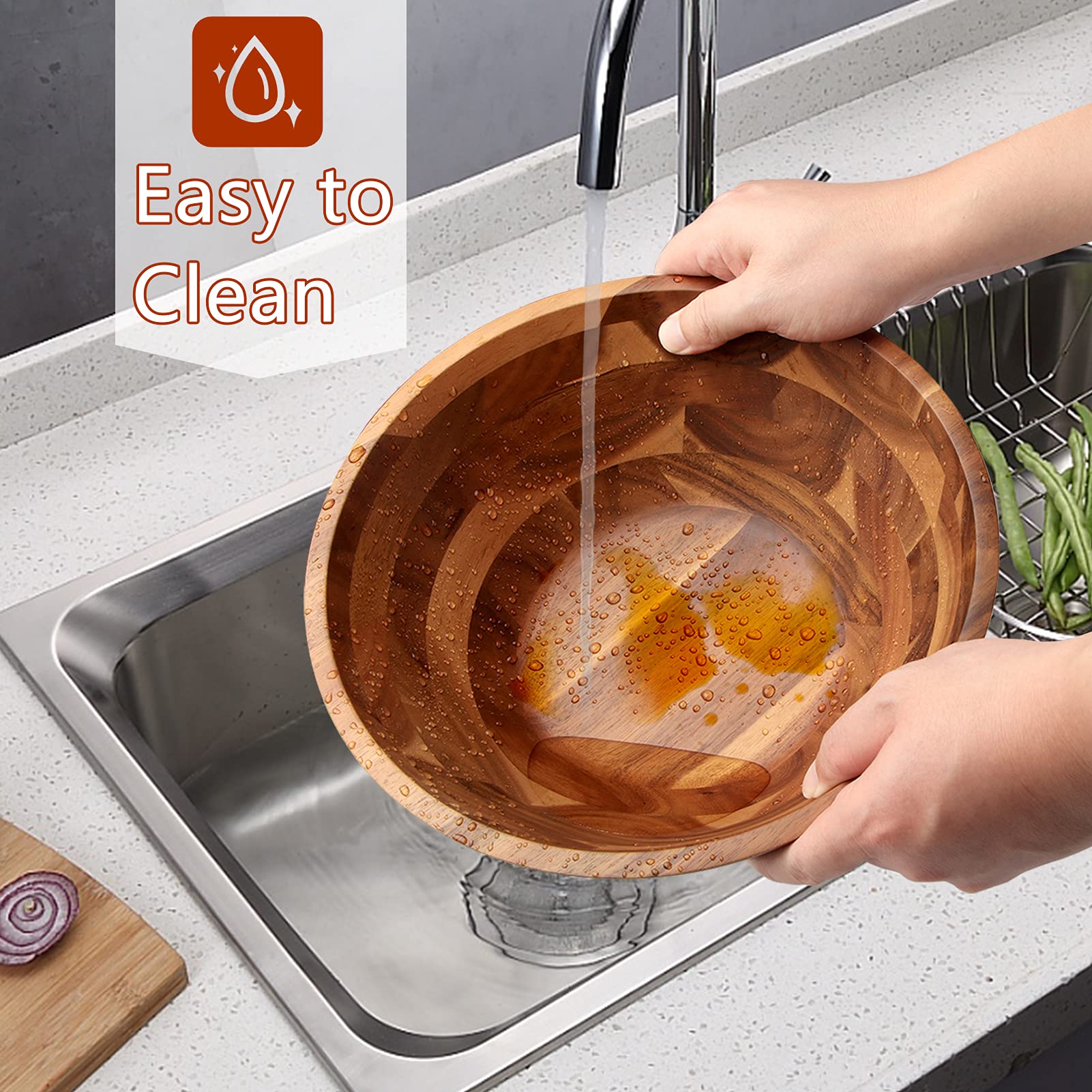 Aidea Acacia Wood Serving Bowl For Fruits Or Salads, 11'' Diameter X 4.5'' Height, Wooden Single Salad Bowl