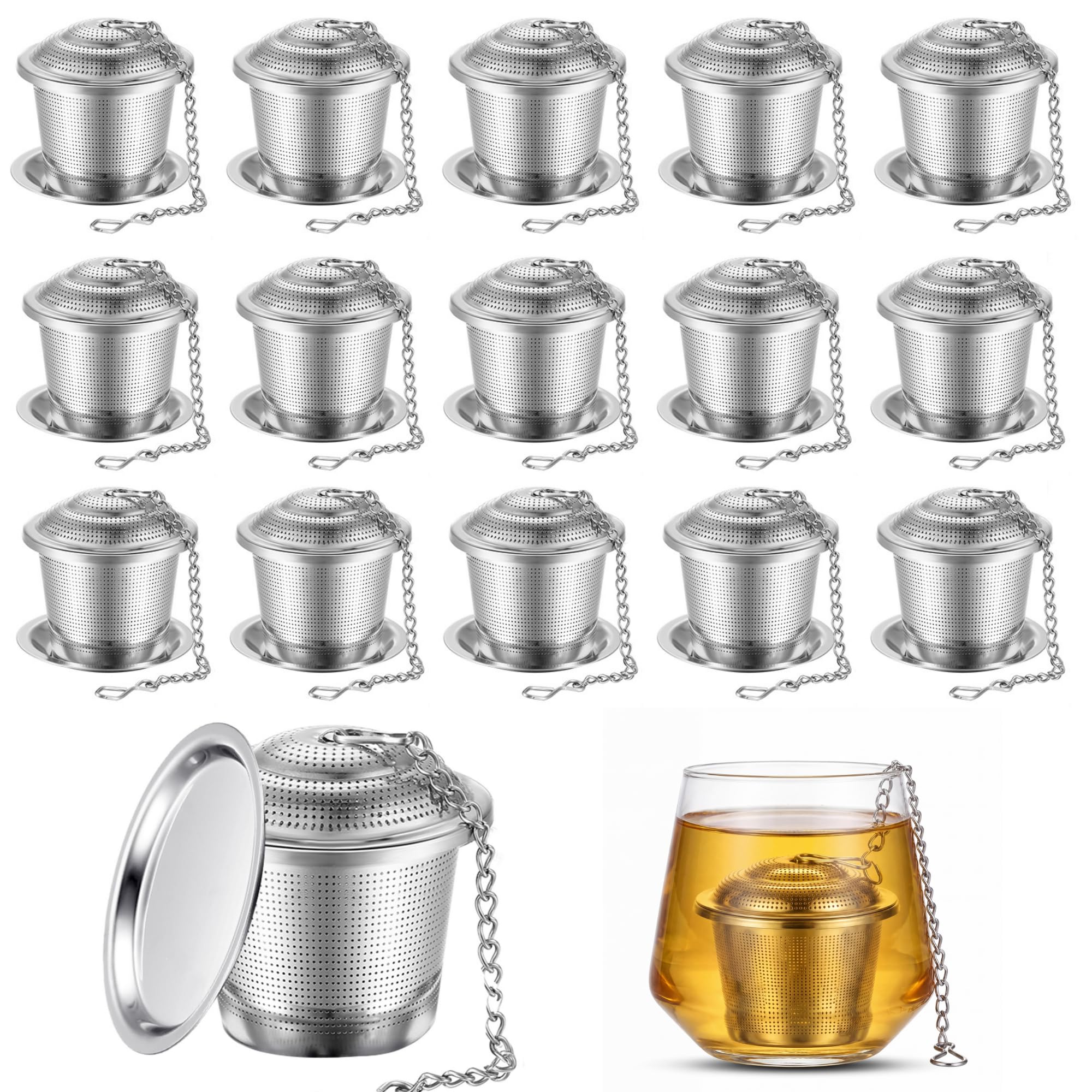 Zopeal 15 Pcs Tea Infuser Stainless Steel Strainer with Chain, Medium