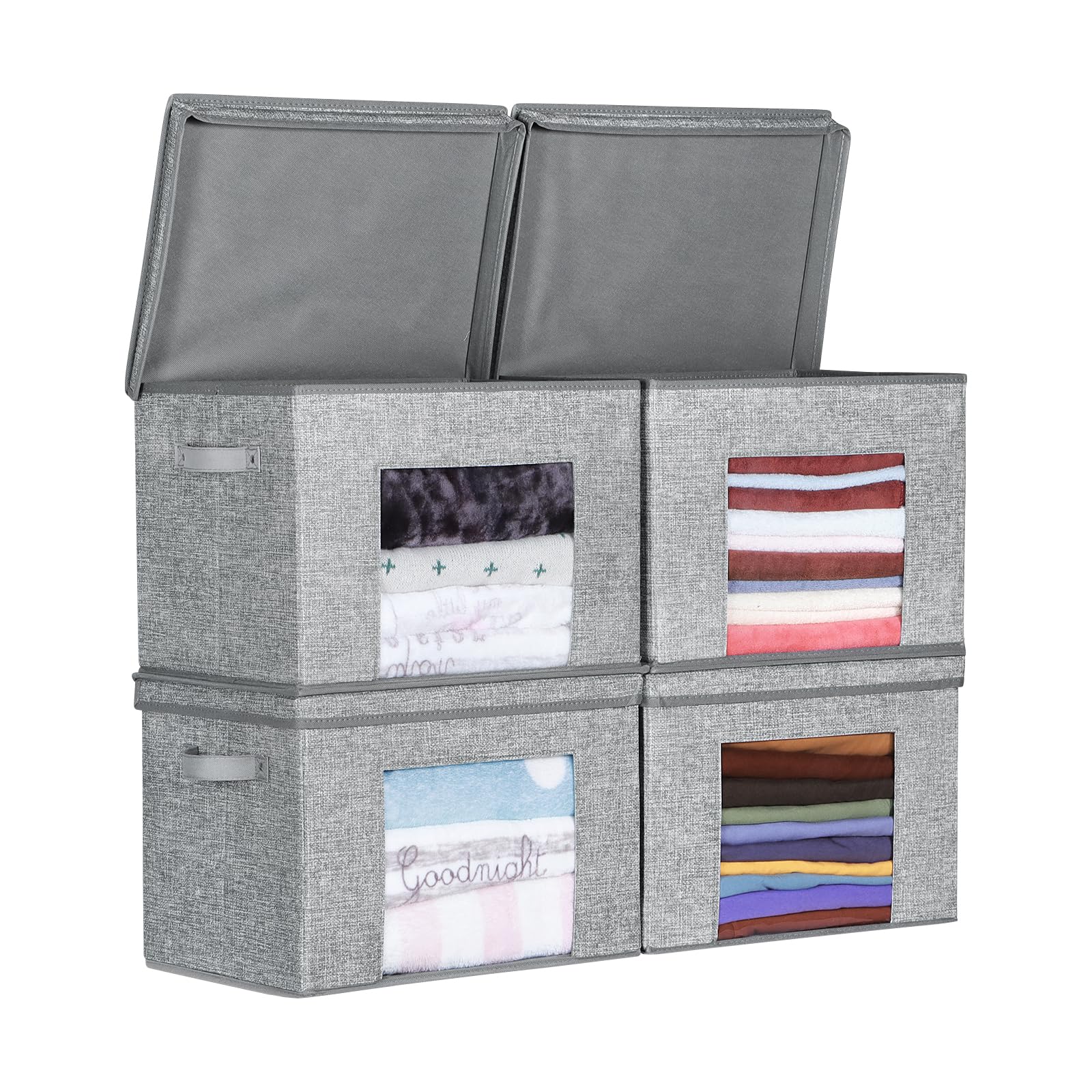 Univivi Collapsible Storage Boxes With Lids, Decorative Storage Bins [4-Pack] Foldable Storage Cubes Organizer Containers Organi