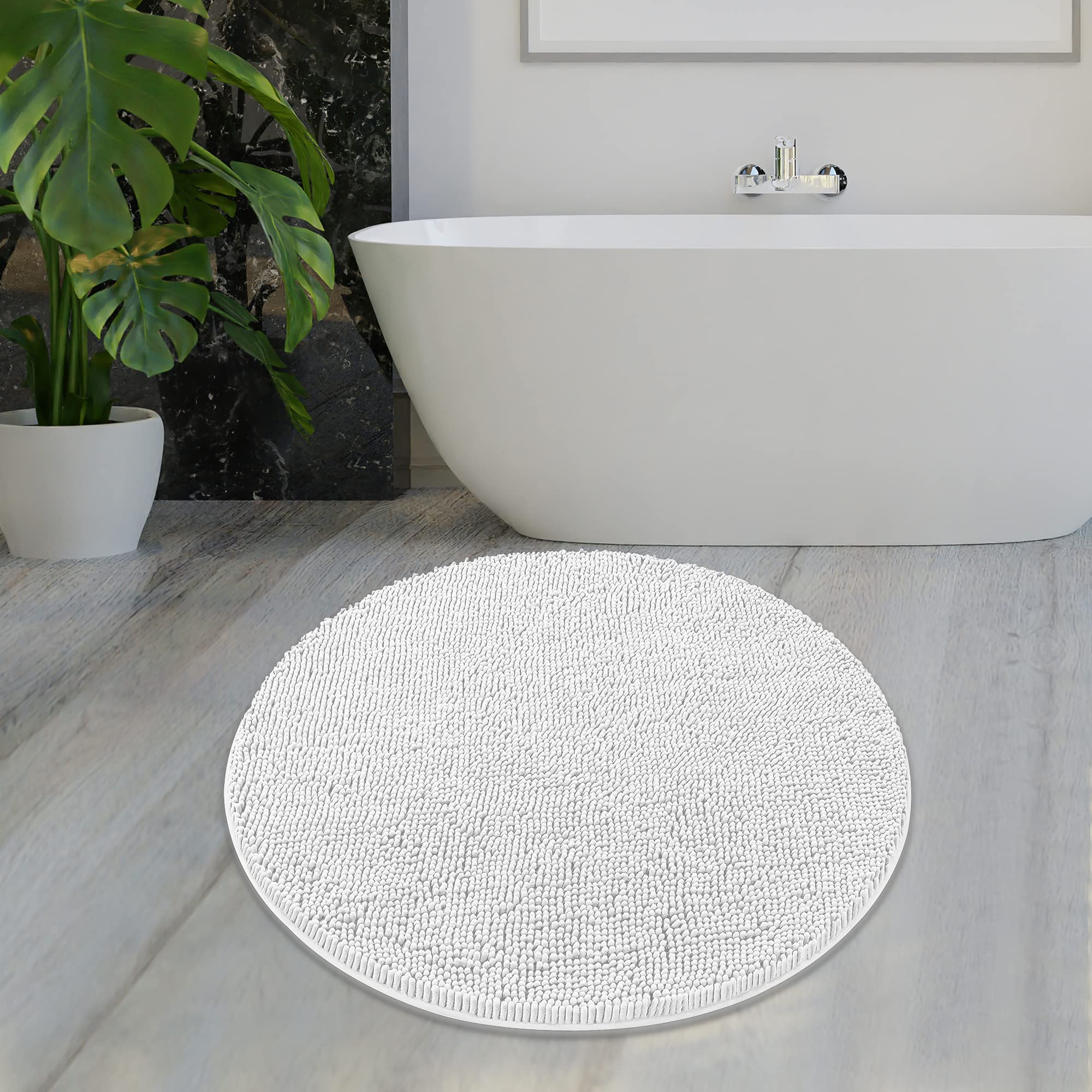Mayshine Round Area Rug Set For Bathroom | Soft Plush Chenille Bath Mat, Water Absorbent Non-Slip Bathroom Rug | Washable Shag C
