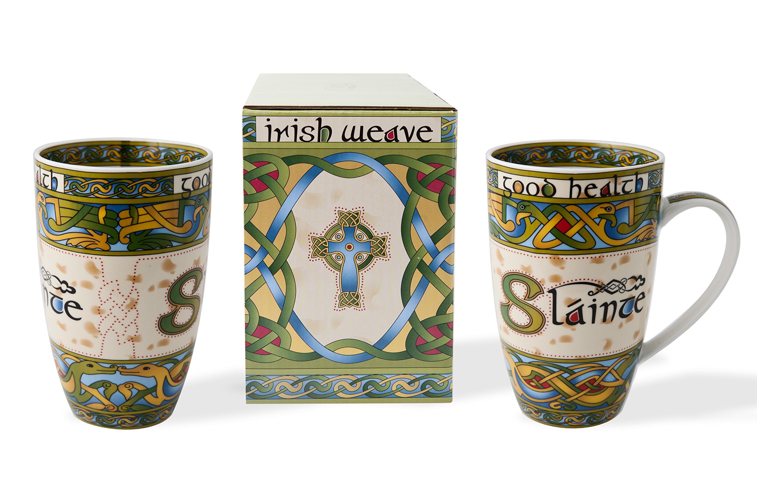 Royal Tara Slainte Bone China Mug - Celtic Knots-Irish Weave (Set Of 2), Coffee Cups For Hot Or Cold Beverages , Capacity 14Fl O