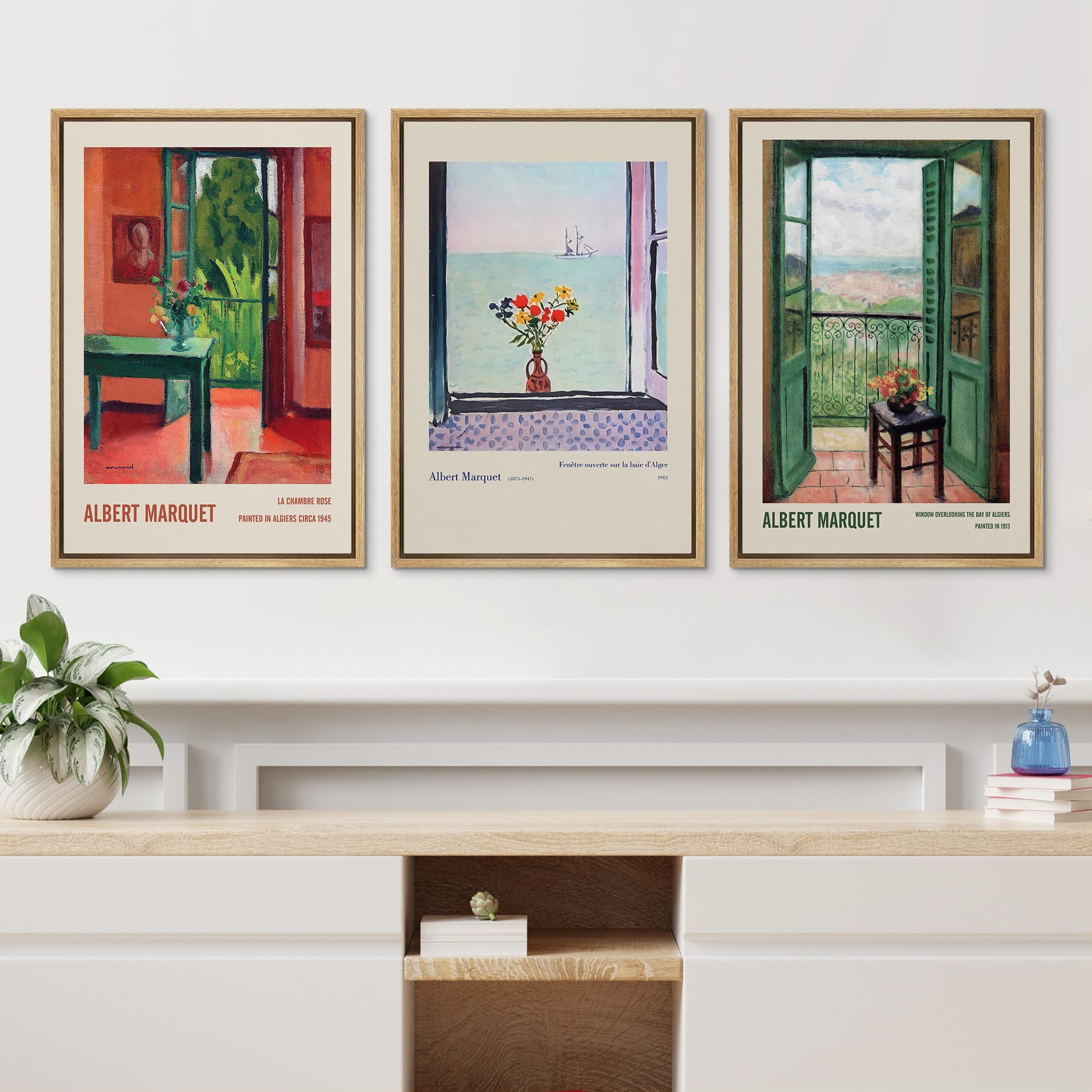 Wall26 Framed Canvas Print Wall Art Set Albert Marquet Inspired Window Views Illustrations Modern Art Decorative Floral Botanica