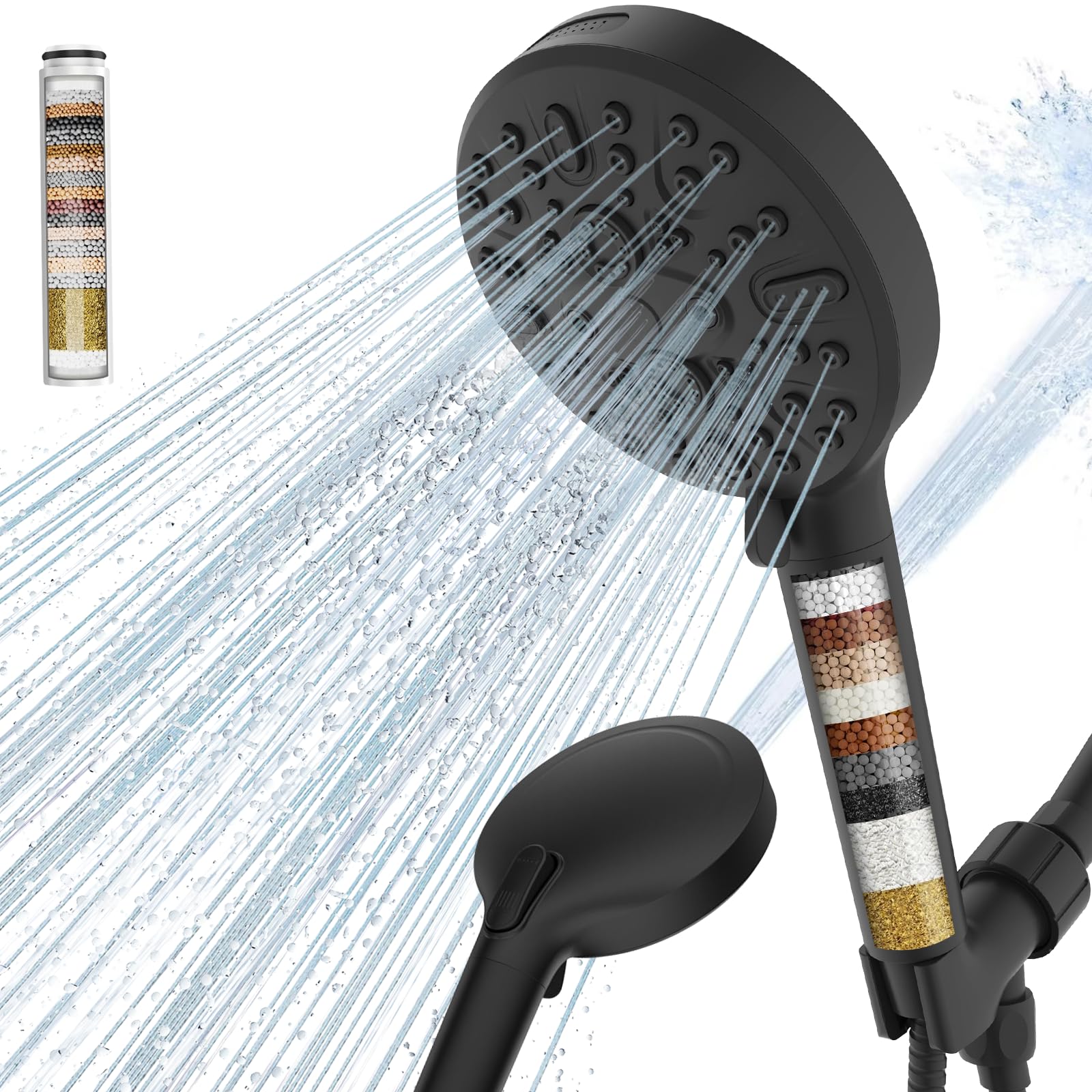 Cobbe Filtered Shower Head, High Pressure 9 Spray Mode Handheld Shower Head with Filter Built-in Power Wash with Hose and Water 
