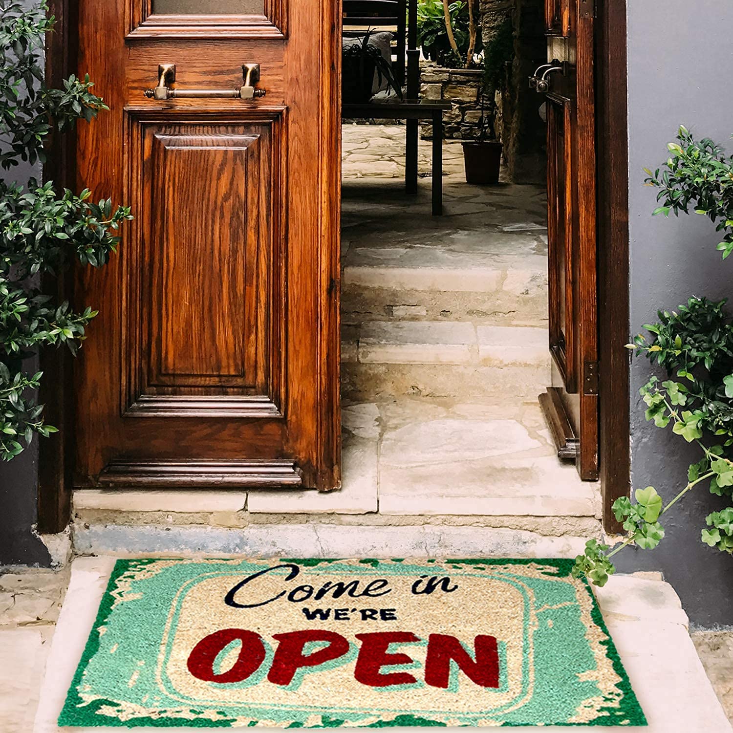 Onlymat Come In WeRe Open Funny Printed Doormat (Multicolor), Anti-Slip Coir With Pvc Backing (75X45Cm) - Rectangular Rug For E