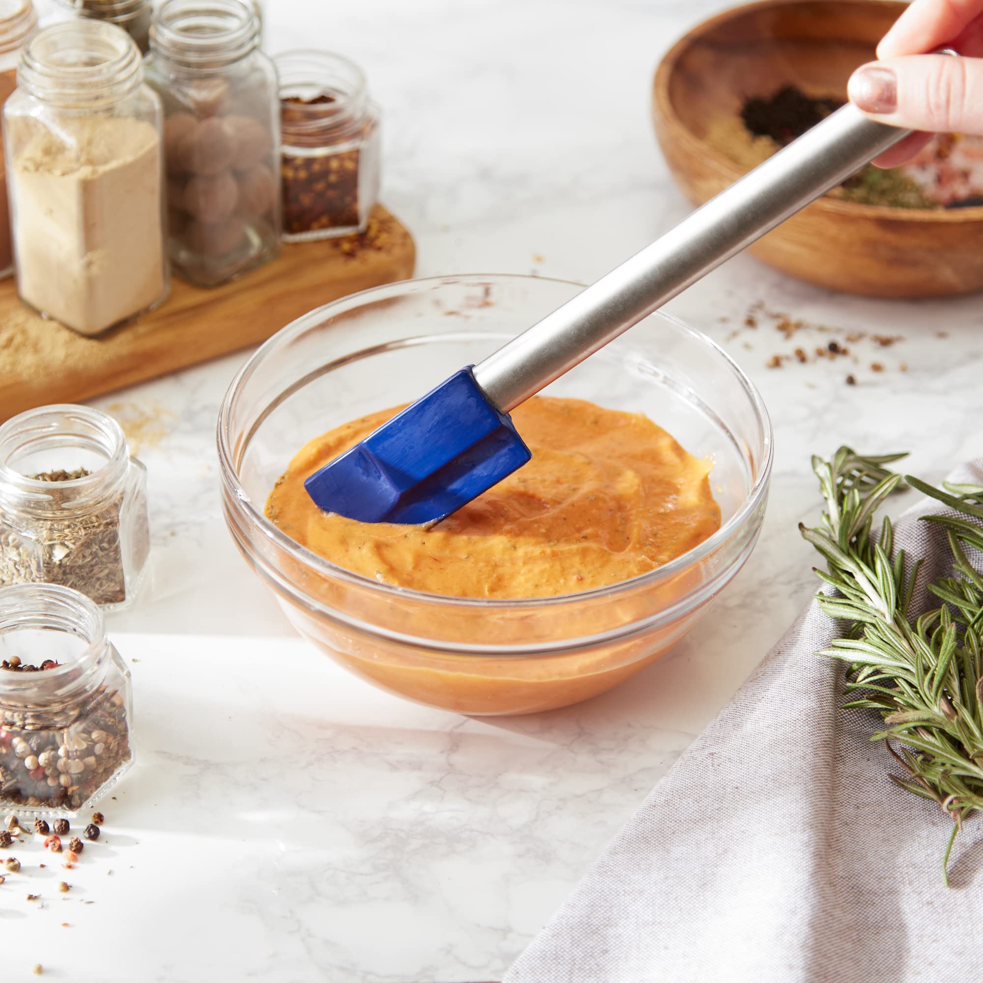 Rsvp International Endurance Kitchen Tool Collection Silicone Spatula, Stainless Steel Handle, 9.5X1.4'', Blue