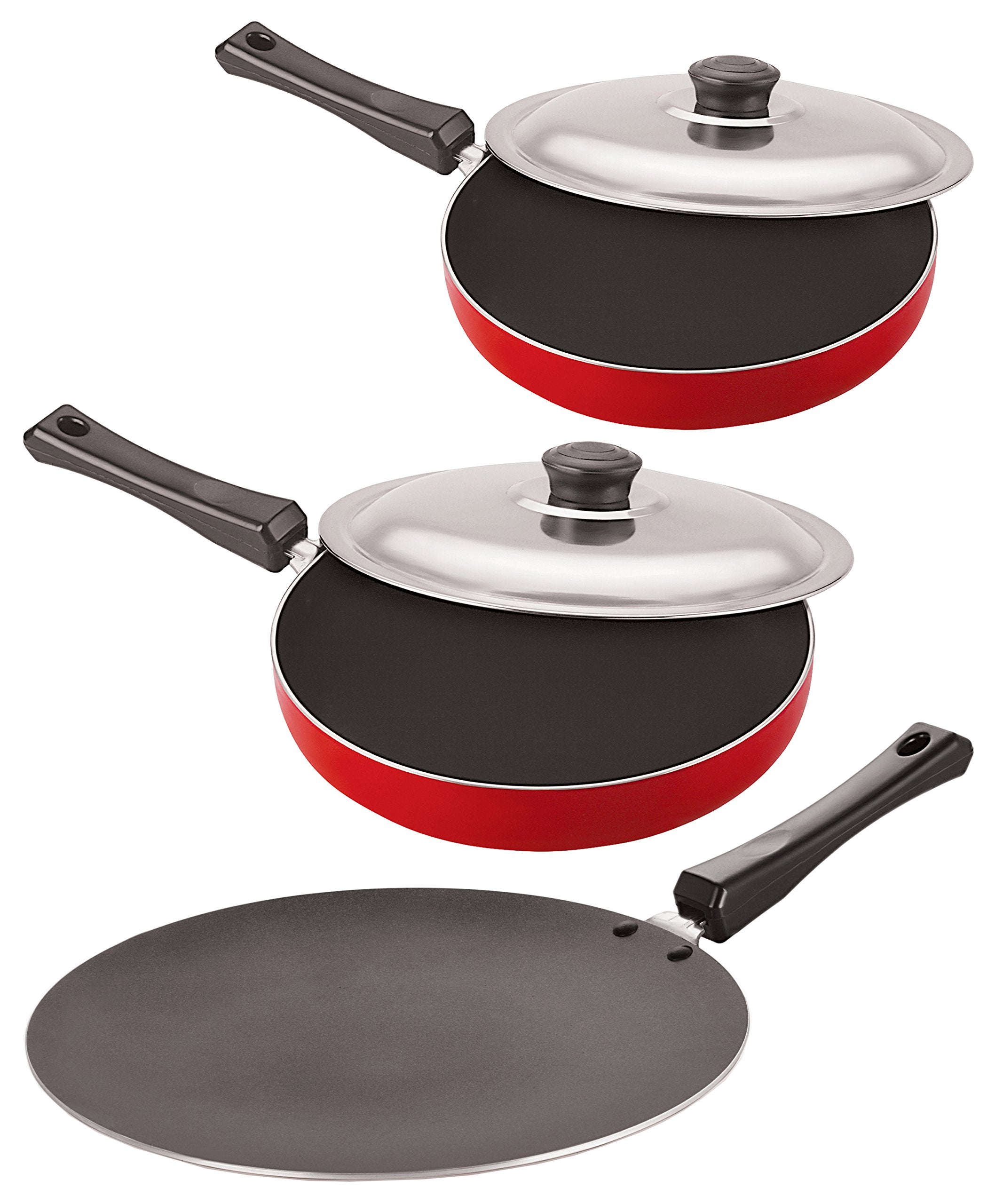Nirlon NonStick Dishwasher Safe Fry Pan And Roti Tawa Cookware Combo Utensil Set With Steel Lid, 2.6Mm_Ct12_Fp12_Fp13