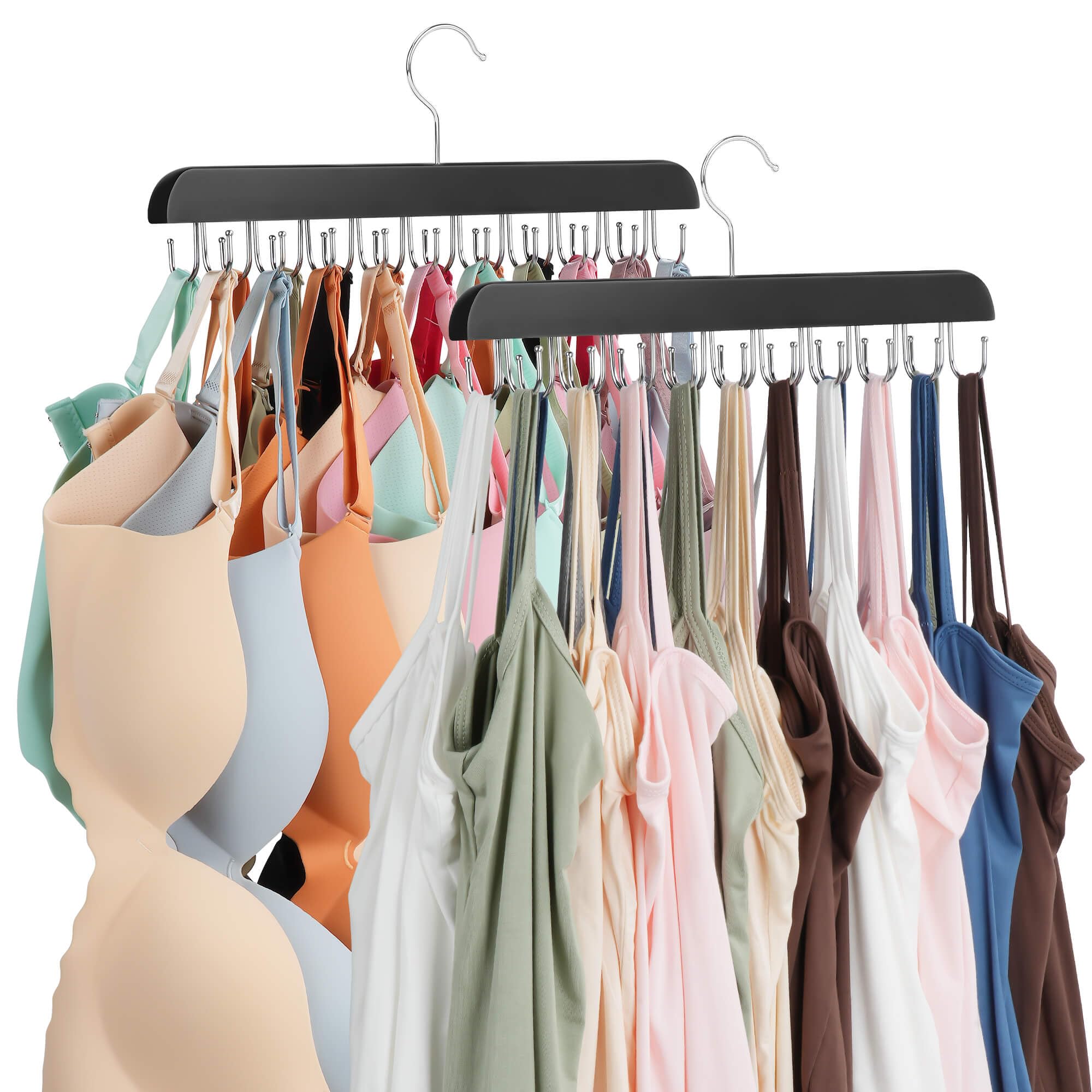 Zedodier Bra Hanger For Closet, 2 Pack Tank Top Hanger 40 Hooks Capacity, Wood Space Saving Hanger Closet Organizers And Storage