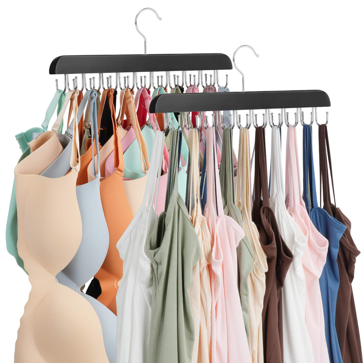 Zedodier Bra Hanger For Closet, 2 Pack Tank Top Hanger 40 Hooks Capacity, Wood Space Saving Hanger Closet Organizers And Storage