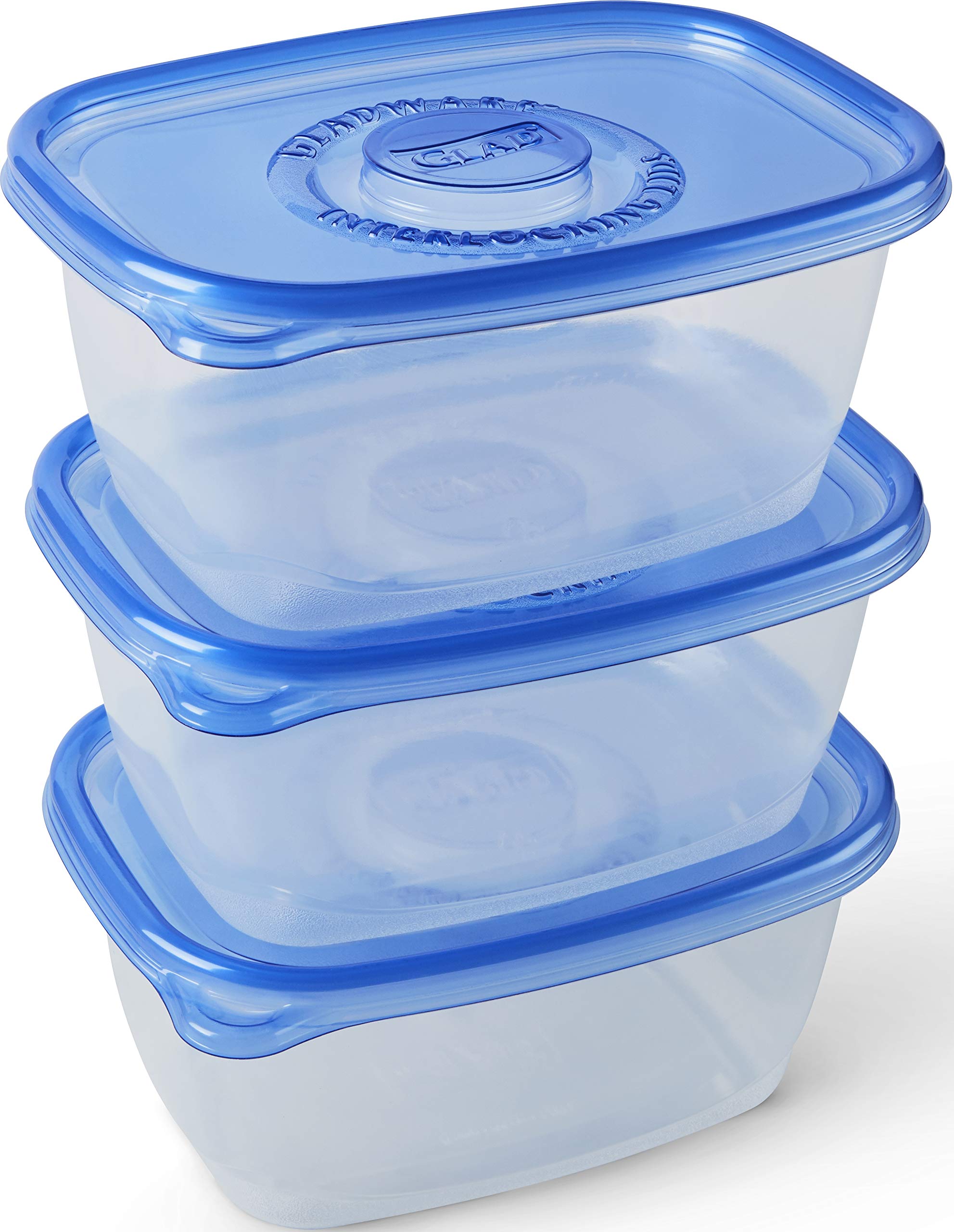 GladWare Deep Dish Food Storage Containers, 64 oz, Plastic, 3 Count, Lock Tight Seal, Large Rectangle