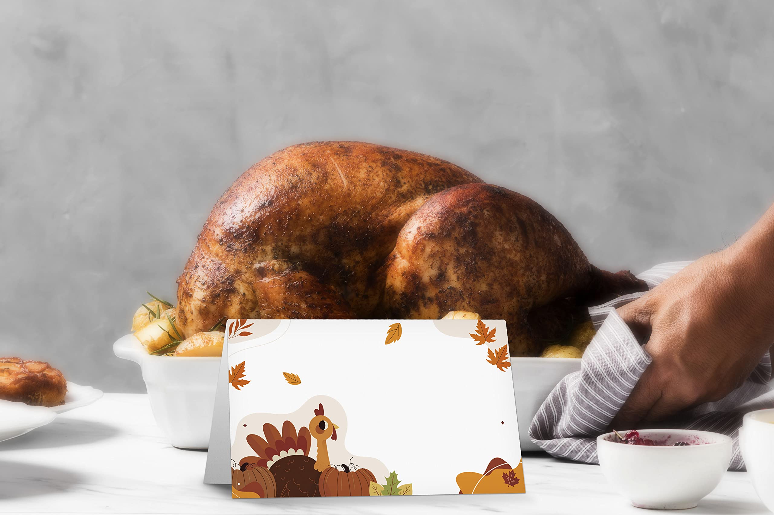Table Place Card, Fall Thanksgiving Themed Tent Style Cards, Pack Of 25 Half-Fold Reception Place Card With Turkey, Perfect For