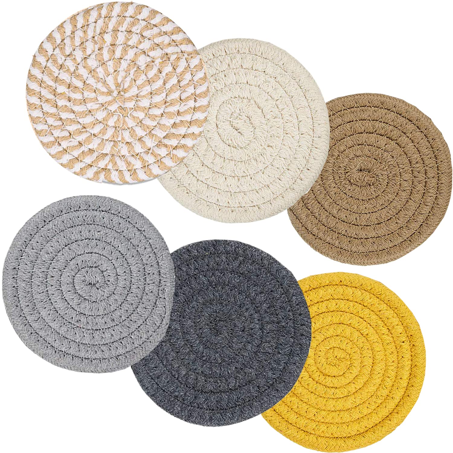 Absorbent Drink Coasters, Handmade Braided Drink Coasters, Set Of 6 (4.3 Inch, Round, 8Mm Thick), Super Absorbent Heat-Resistant