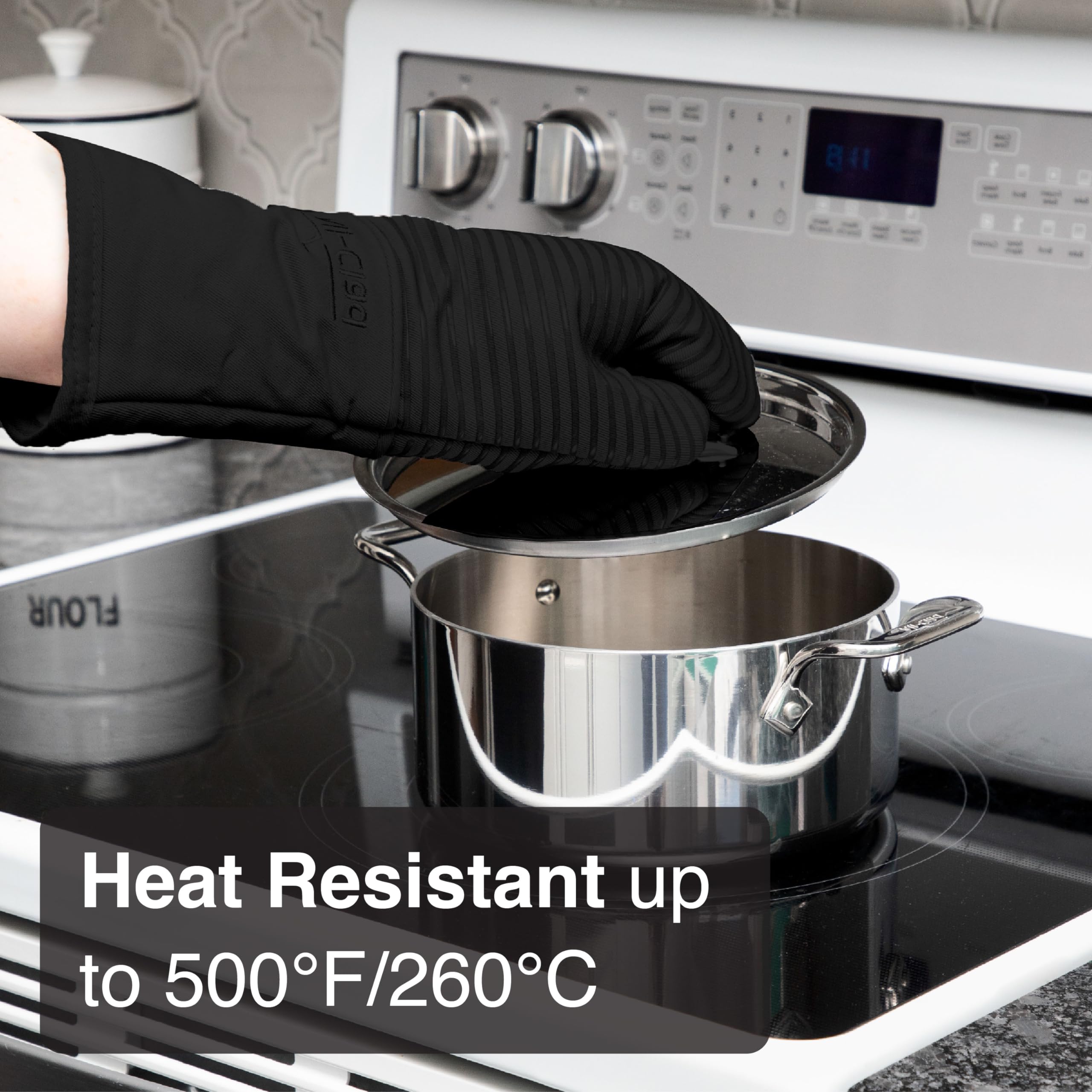 All Clad Silicone Oven Mitt: Heat Resistant Up To 500 Degrees - 100% Cotton & Silicone, 14''X7'' Oven Mitt For Kitchen And Barbe