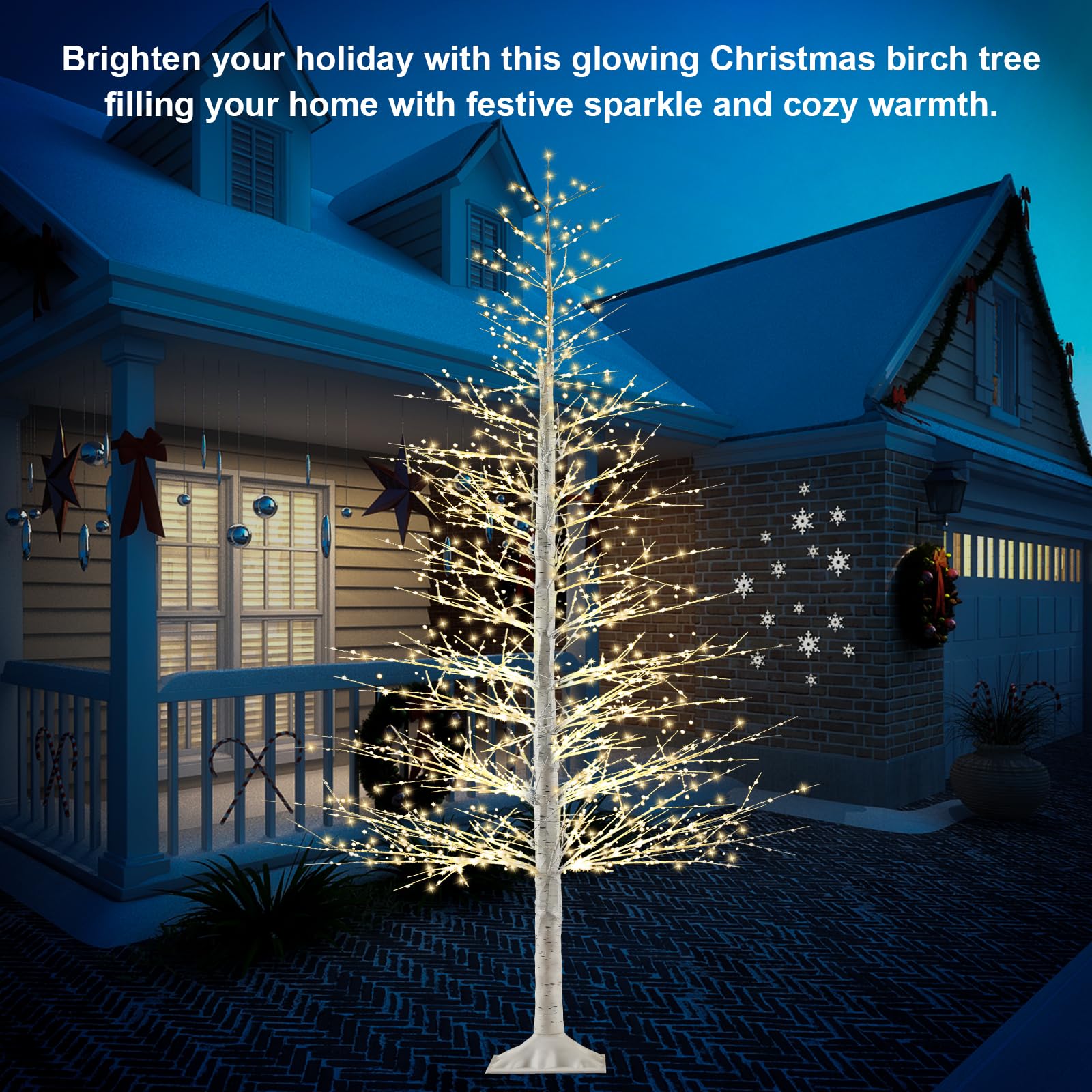 7FT Lighted Birch Tree with 1500 Warm White LEDs, Prelit Christmas Tree with Twinkle Lights, Outdoor Indoor LED Birch Tree with