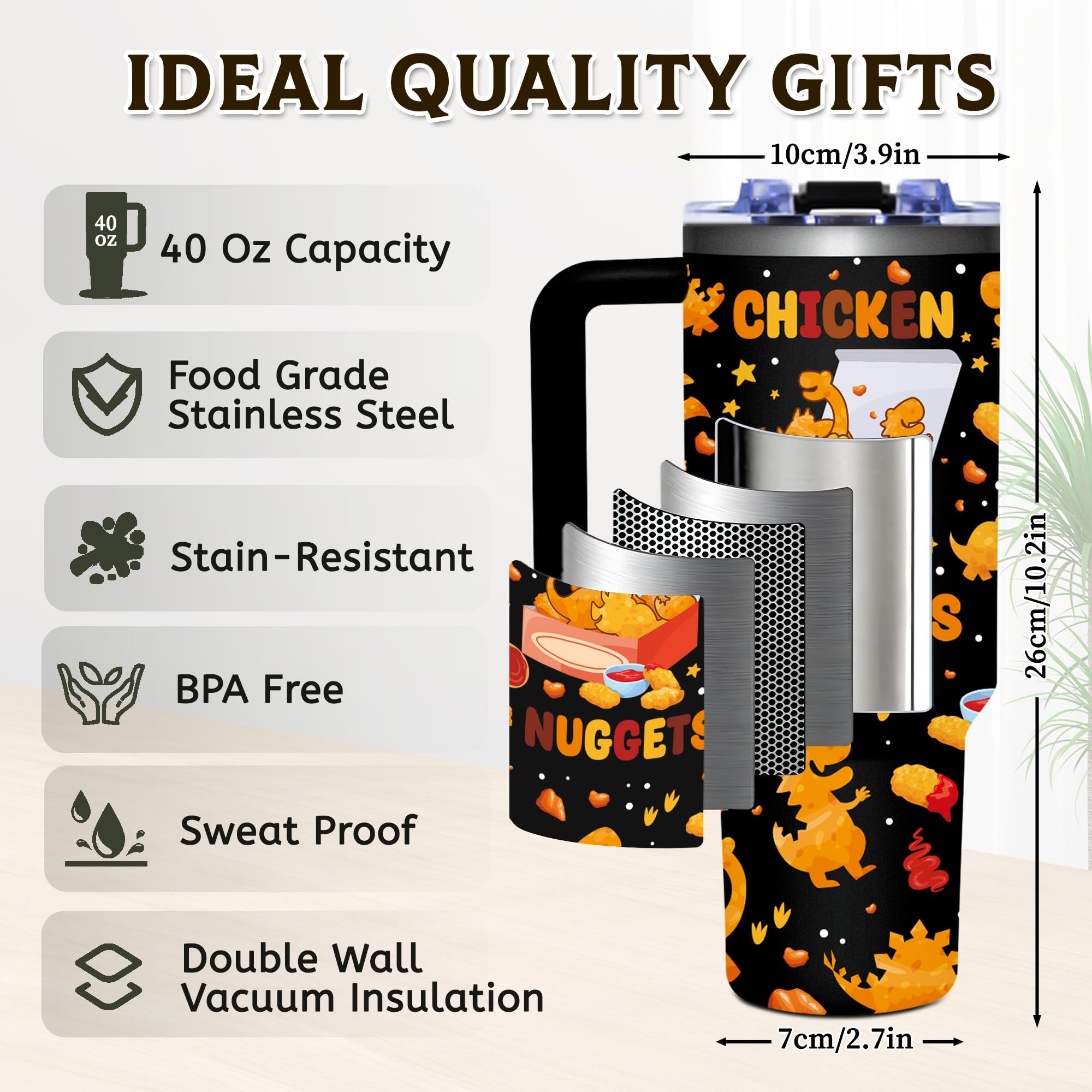 TNASURHUS Chicken Nuggets Tumbler for Food Lovers, 40oz Bestie Tumbler with Handle for Kids Adults, Funny Chicken Nugget Themed
