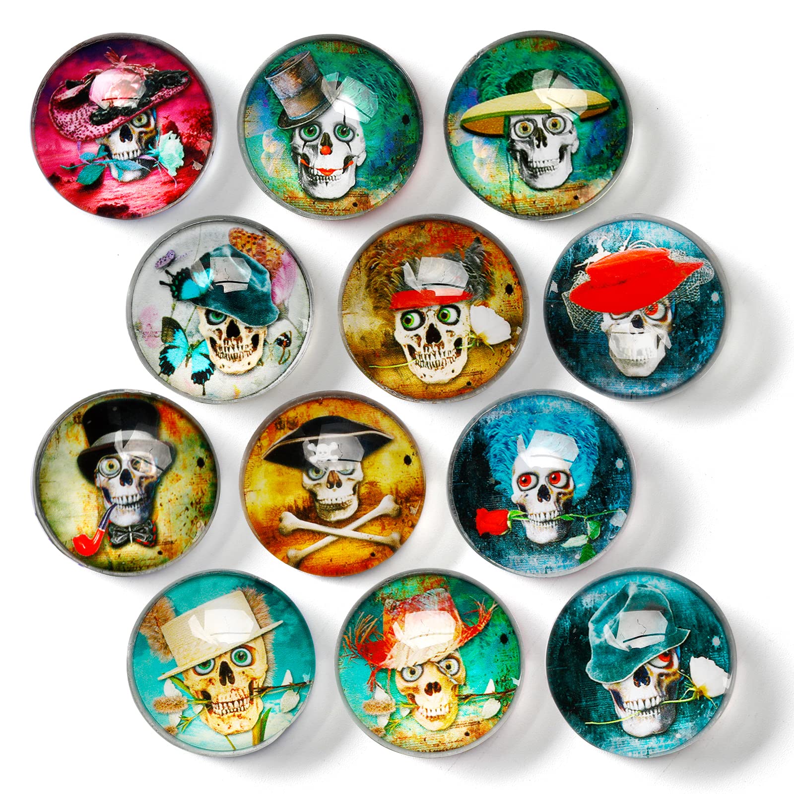 12Pcs Halloween Skull Refrigerator Magnet Stickers Decor, Day Of The Dead Skull Decoration Small Glass Magnetic For Fridge Cabin
