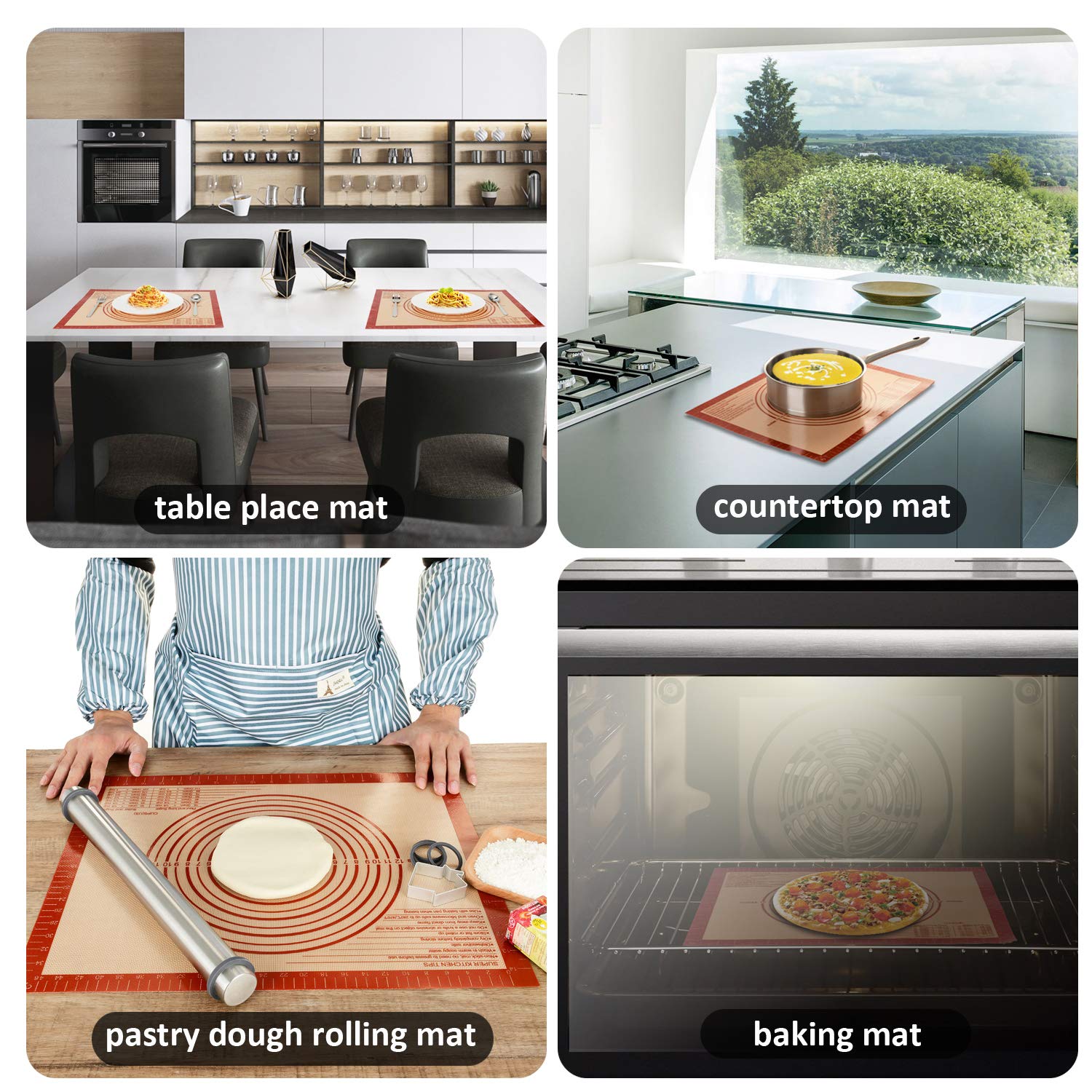 Extra Thick Silicone Pastry Mat Large For Nonstick Baking Mat With Measurement,For Kneading Mat,Fondant/Counter Pad, Dough Rolli