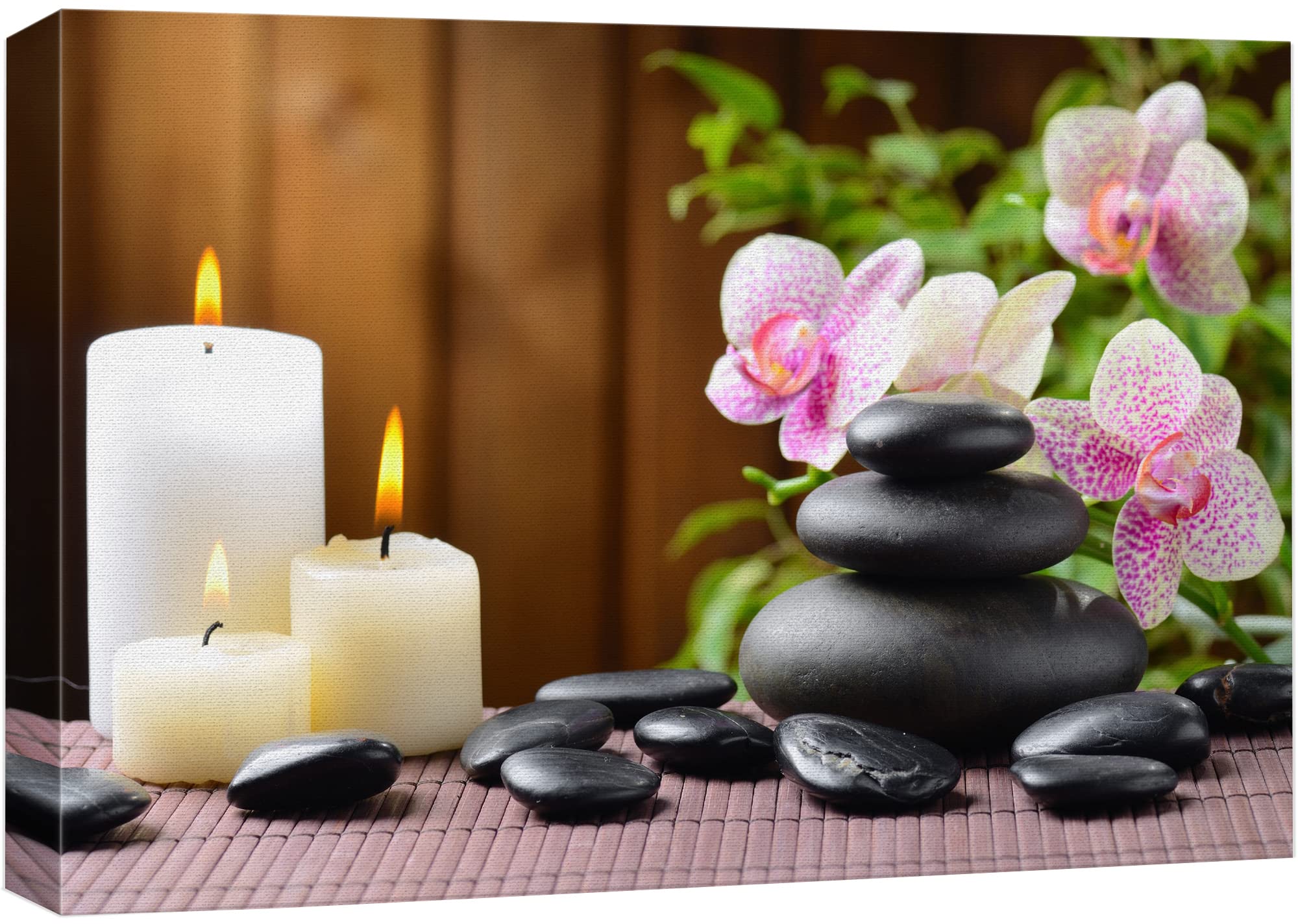 Wall26 Canvas Print Wall Art Pink Orchid Flowers Zen Massage Stones White Candles Nature Wilderness Photography Realism Rustic L
