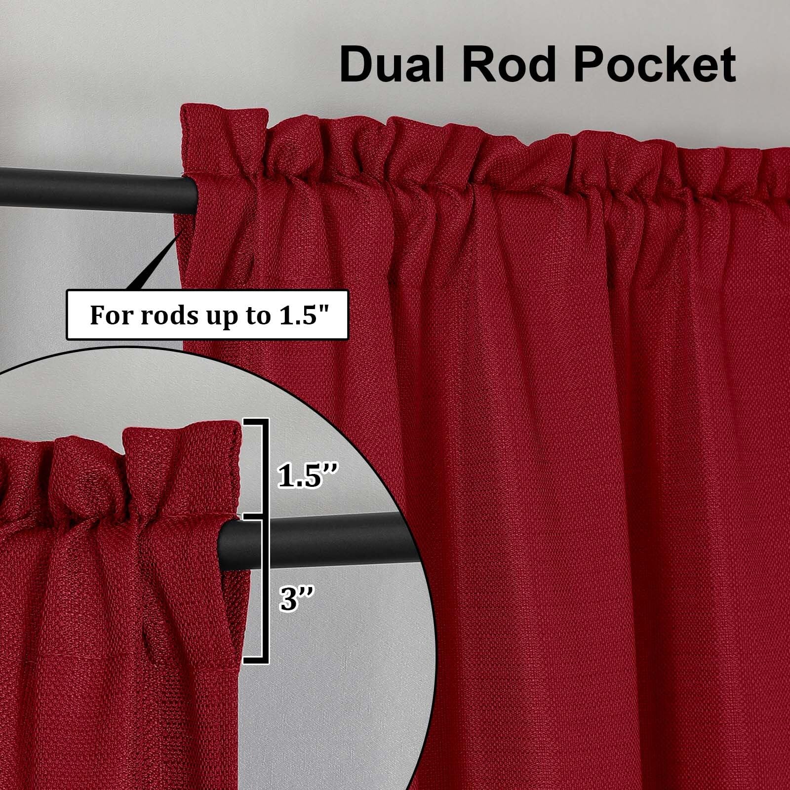 Lecloud Bessie Christmas Red Valances 14 Inch Length 2 Pcs, Festive Light Filtering Faux Linen Curtains, Retro Dual Rod Pocket A