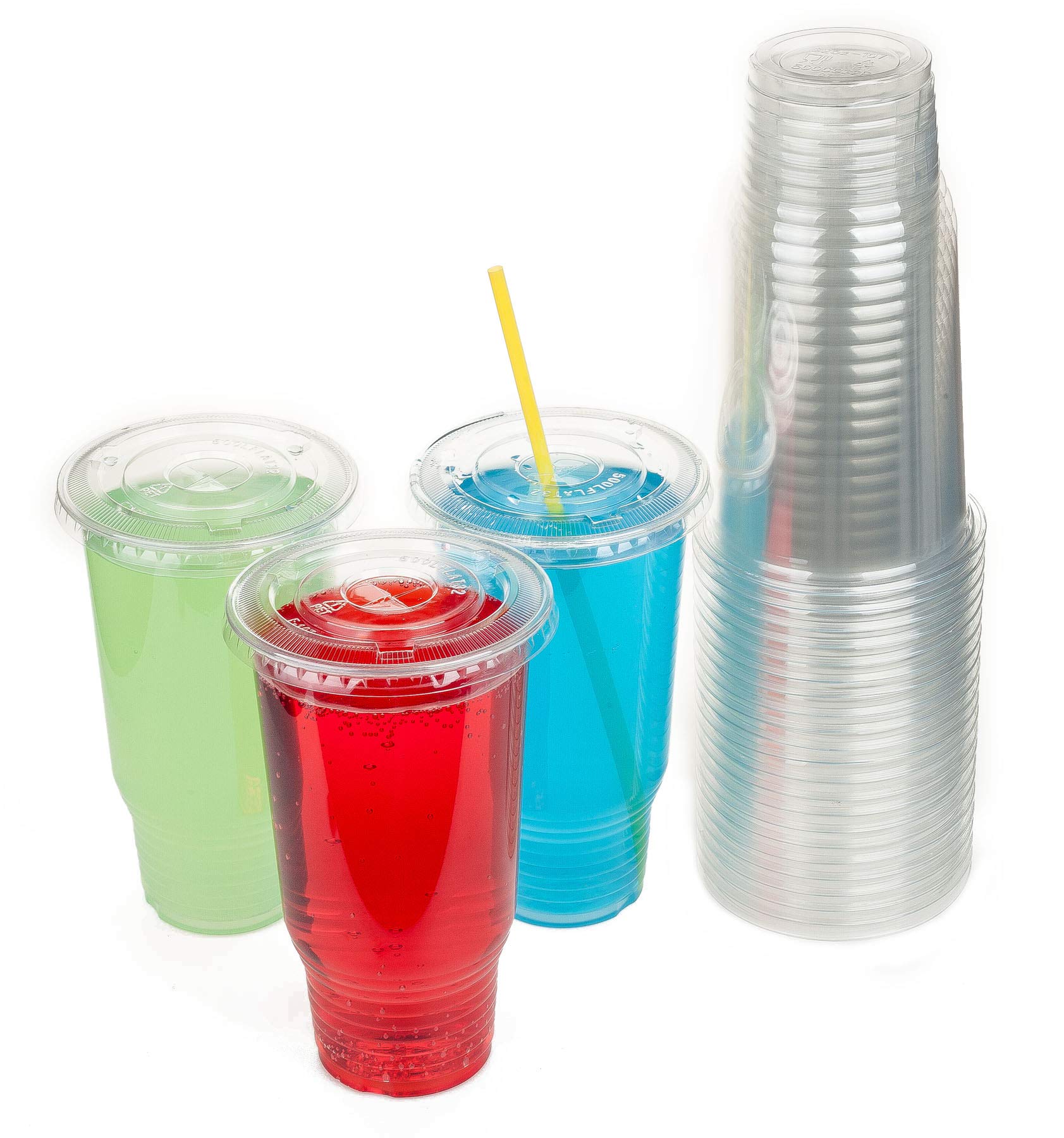 Golden Apple Cup Series, 32Oz Clear Plastic Cups With Flid Lids With X Hole 25Sets