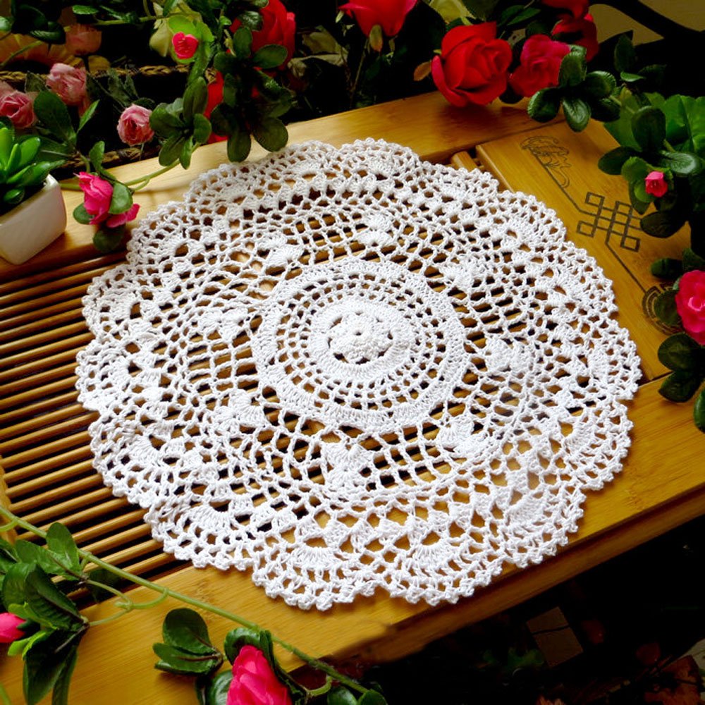 Laivigo New Handmade Crochet Cotton Lace Round Table Placemats Doilies Doily,2Pcs,12 Inch,Whittete