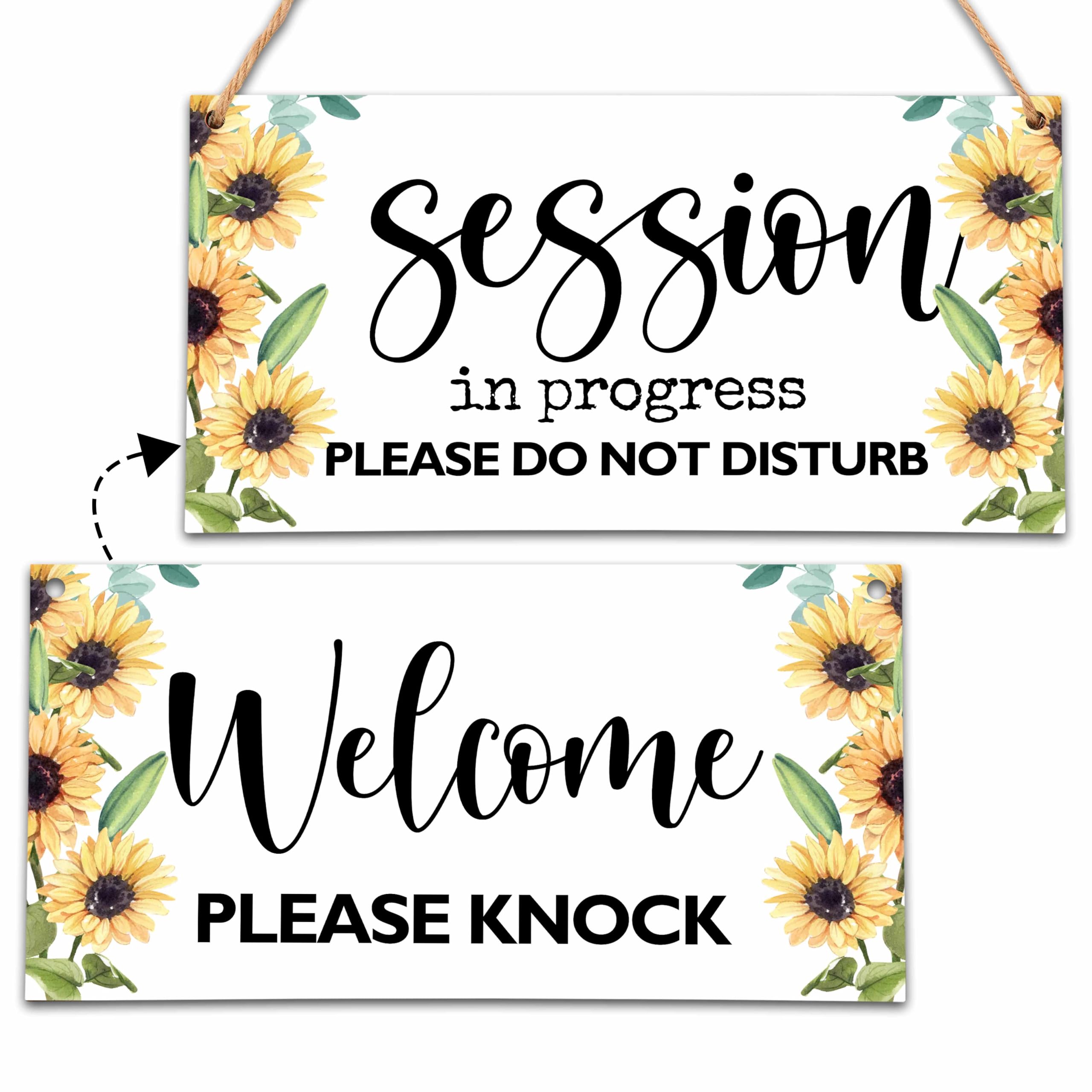 In Session Door Sign for Therapists, Do Not Disturb Hanger Sign for Therapy Office Decor, 6X12 Inches Double Sided Wooden Welcom