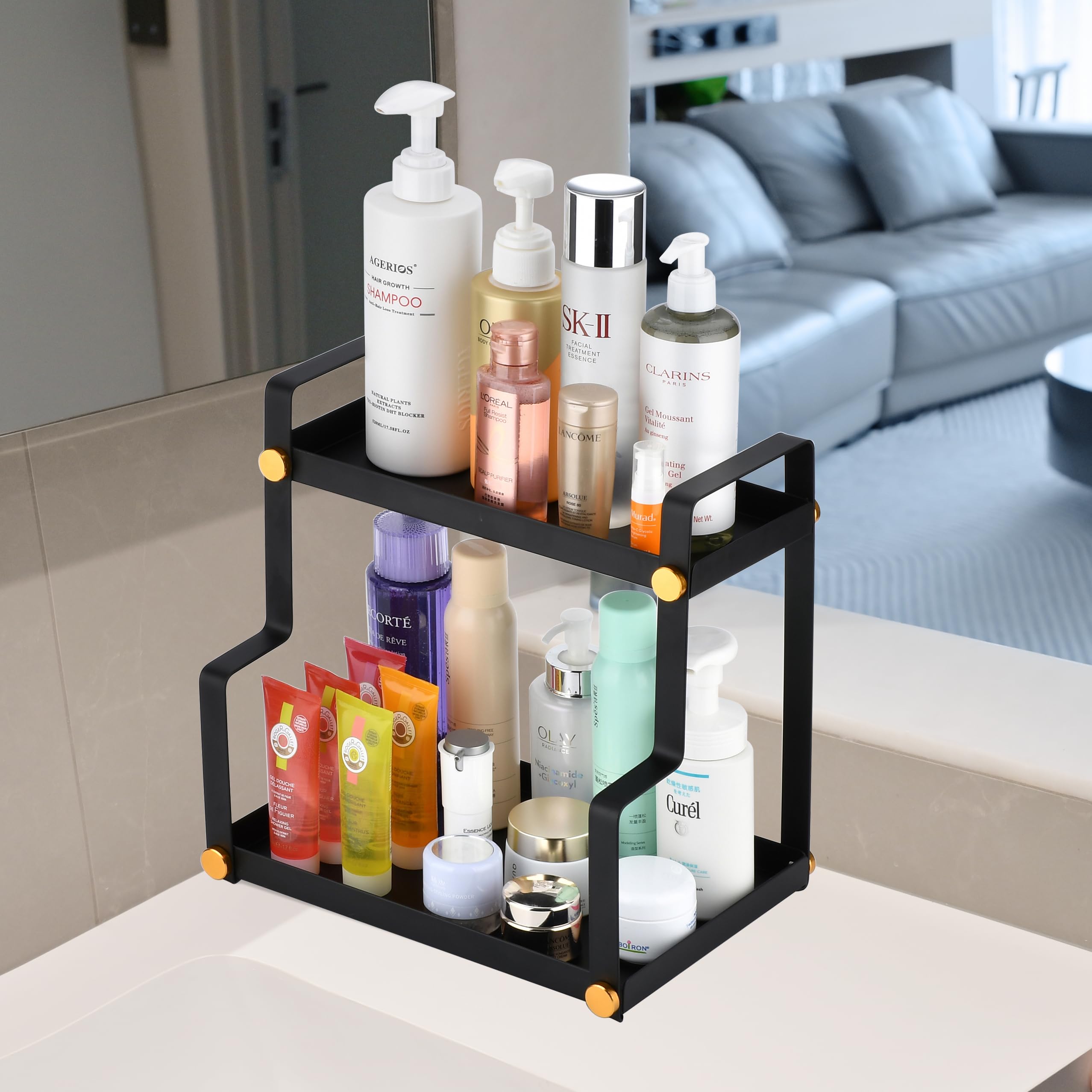 FFK 2 Tier Countertop Organizer, Cosmetic Organizer, Storage Shelf for Cabinet, Countertop, Pantry, Desktop, Ideal for Bathroom,