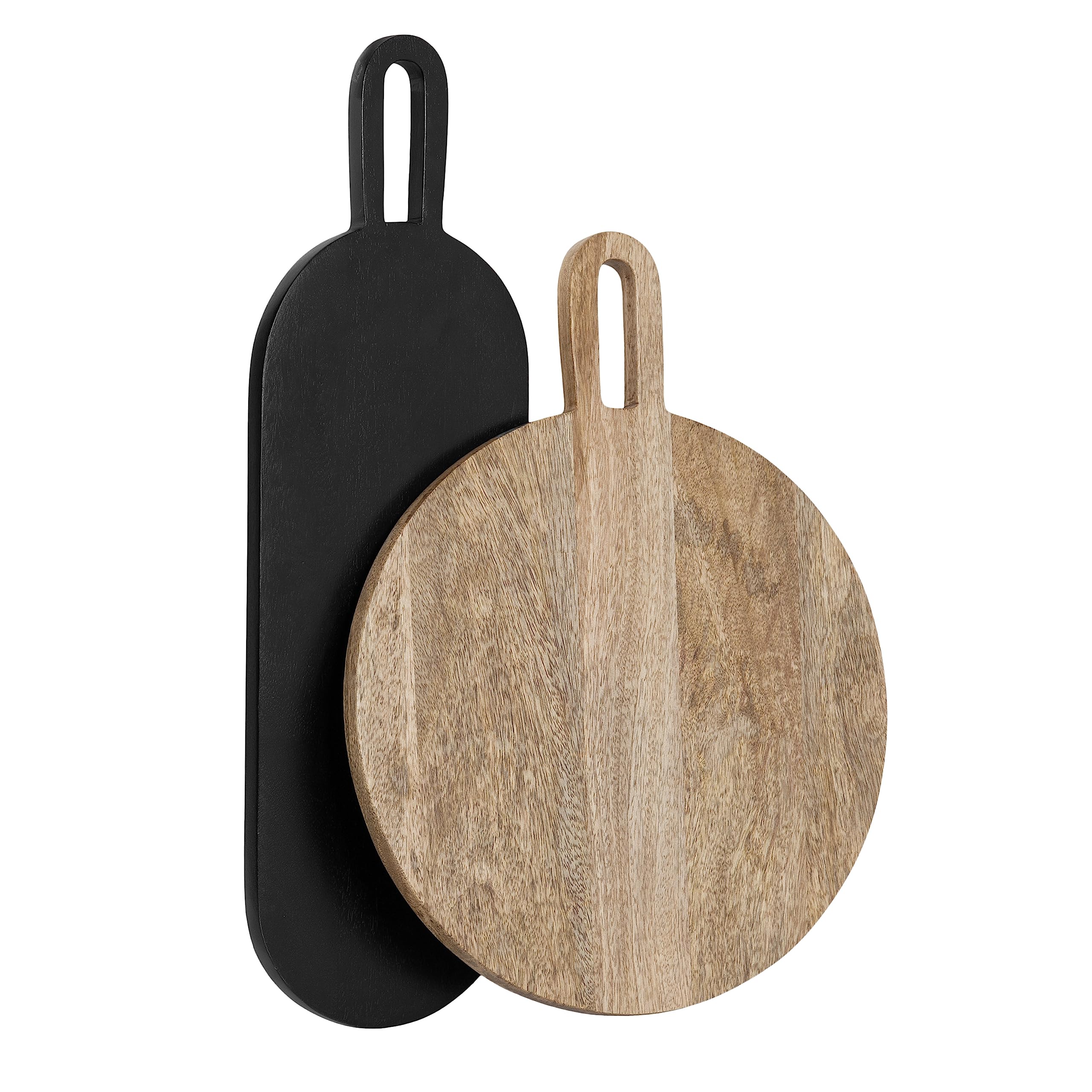 Kate and Laurel Staven Transitional Two-Piece Serving Boards Set; 7 x 22 and 14 x 18; Natural Brown and Black; Modern Food-Safe 