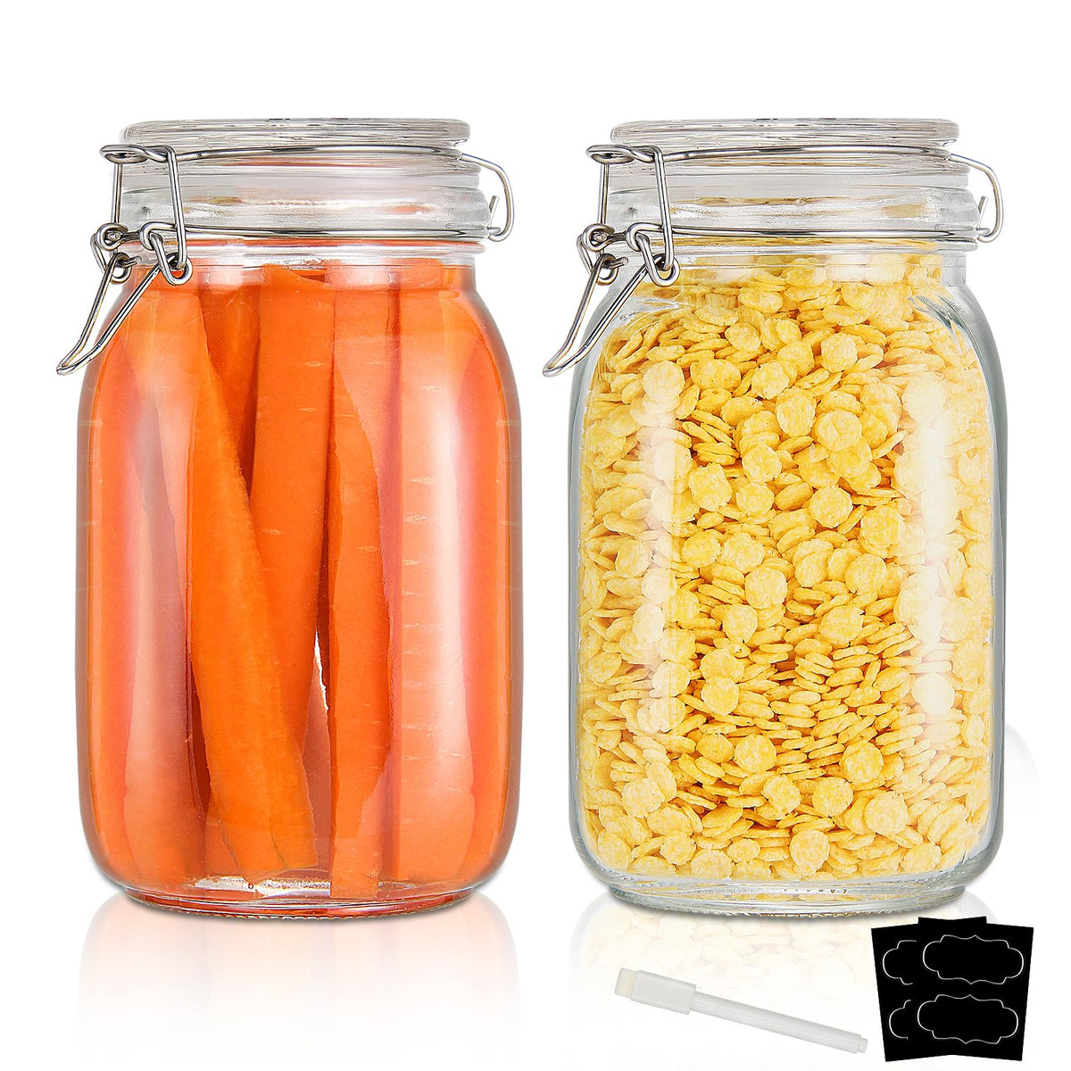 Yeboda 48Oz Food Storage Canister Glass Jars With Clamp Airtight Lids And Silicone Gaskets For Multi-Purpose Kitchen Containers