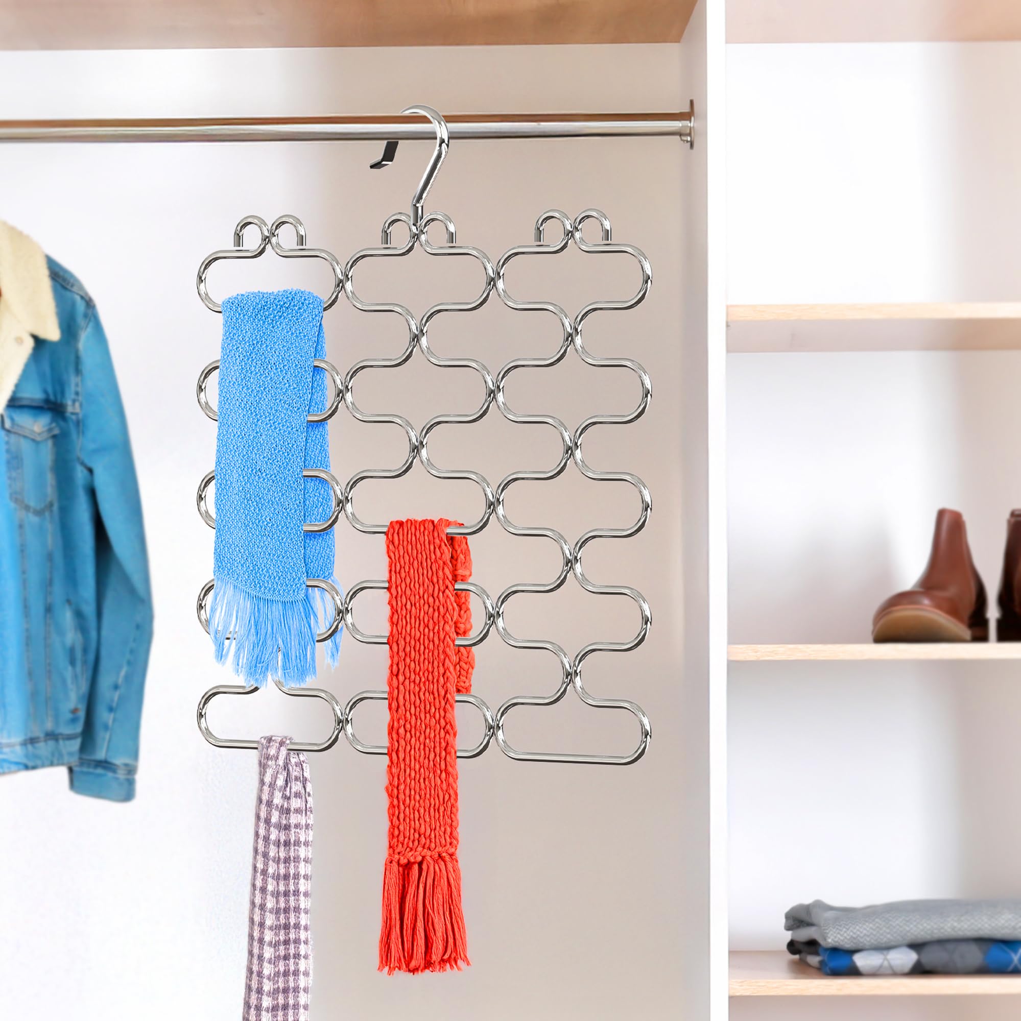 Decobros Supreme 23 Loop Scarfbelttie Organizer Hanger Holder, Chrome