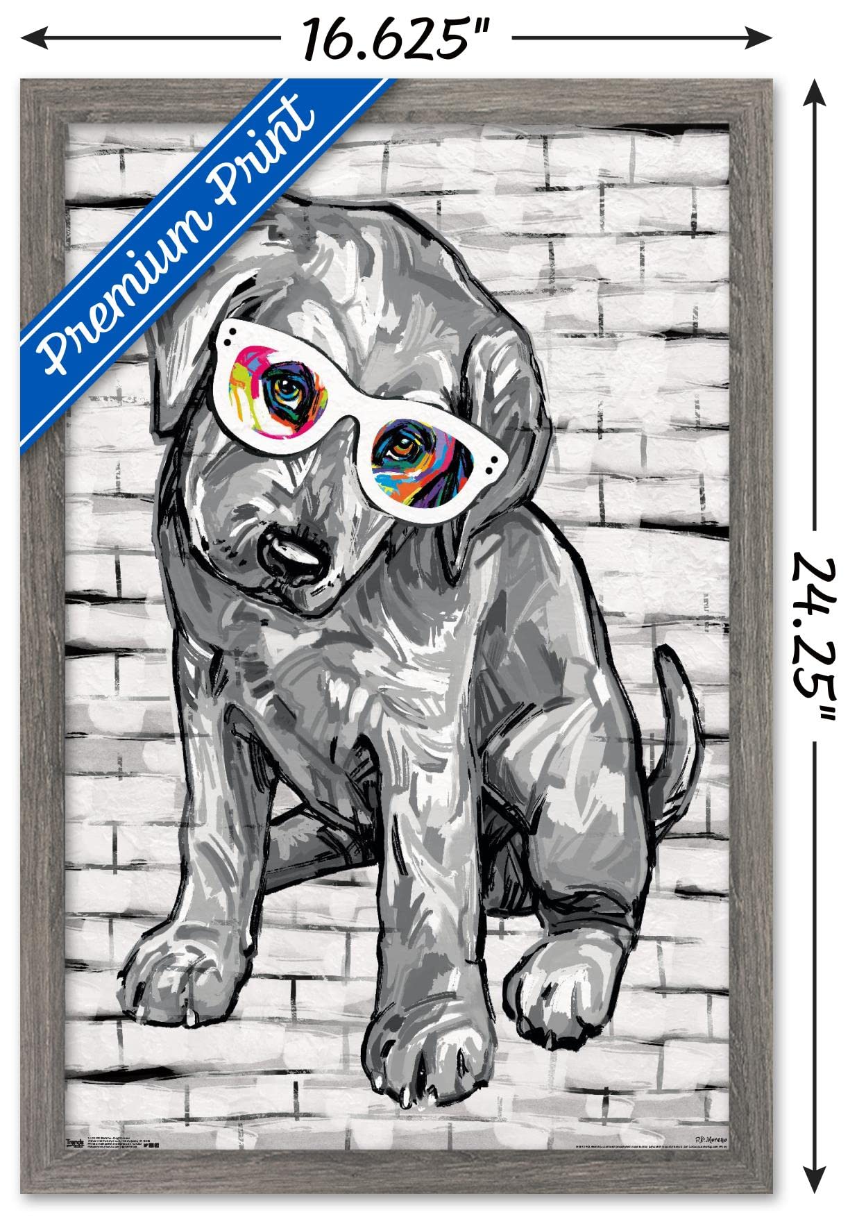 Trends International Pd Moreno - Dog Glasses Wall Poster, 14.725'' X 22.375'', Barnwood Framed Version